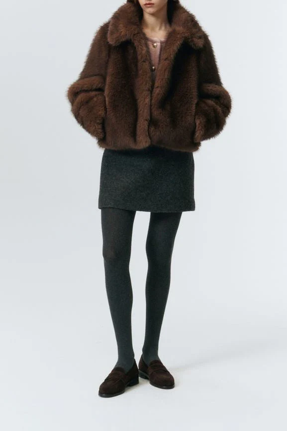 Dunst Vegan Fur Cropped Jacket - Brown - Image 9