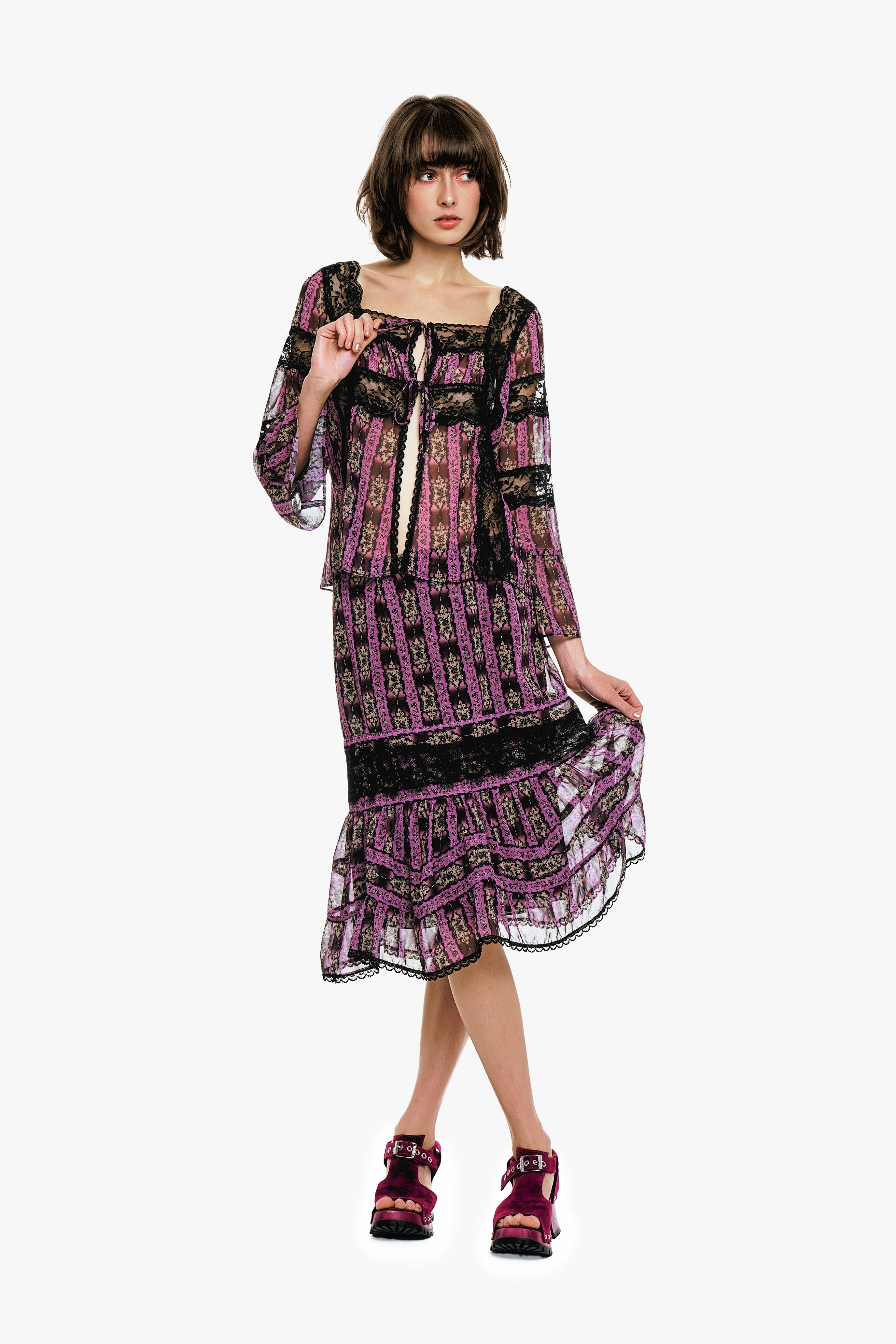 Anna Sui Cameo Stripe Print Tie Blouse - Image 3