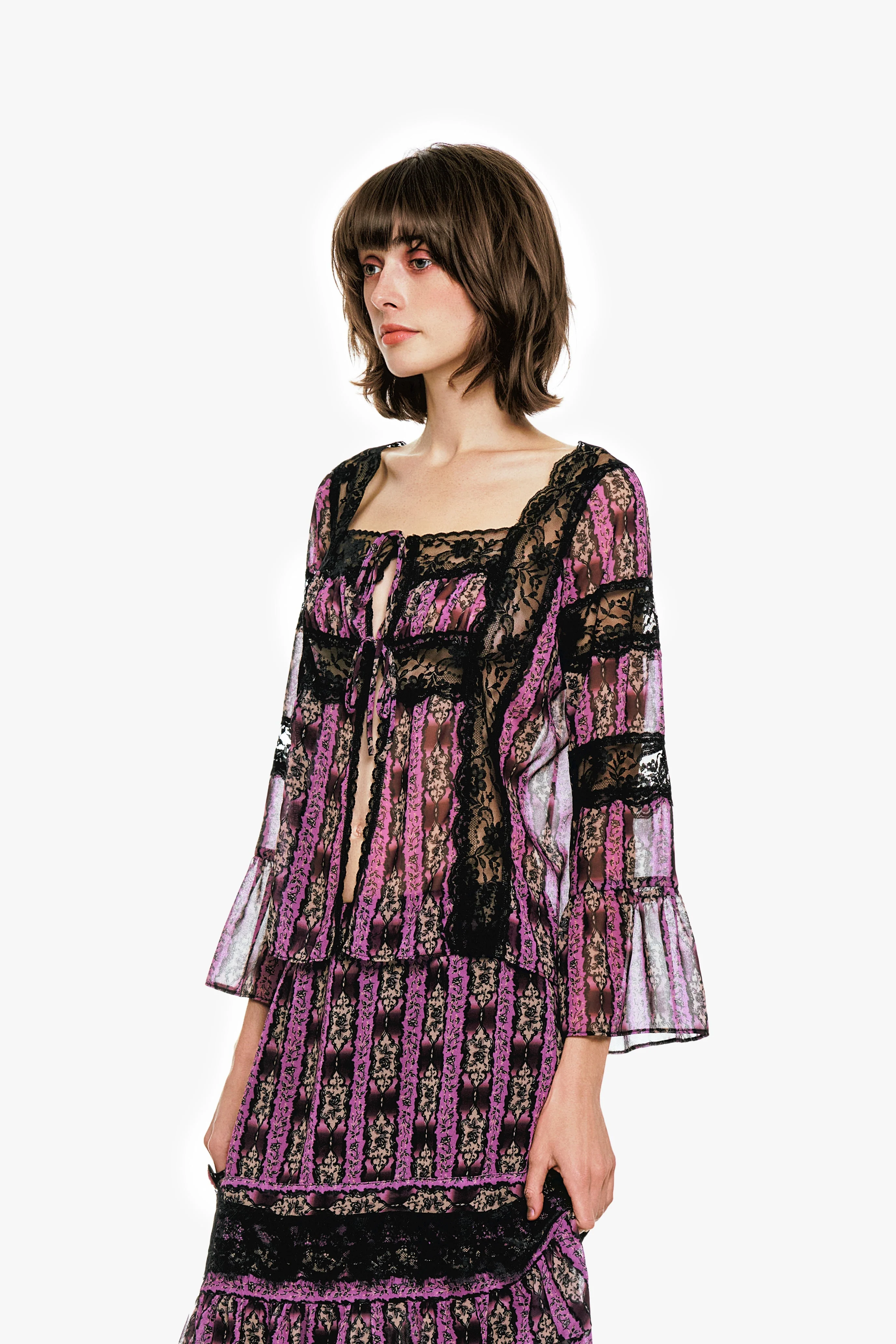 Anna Sui Cameo Stripe Print Tie Blouse - Image 4