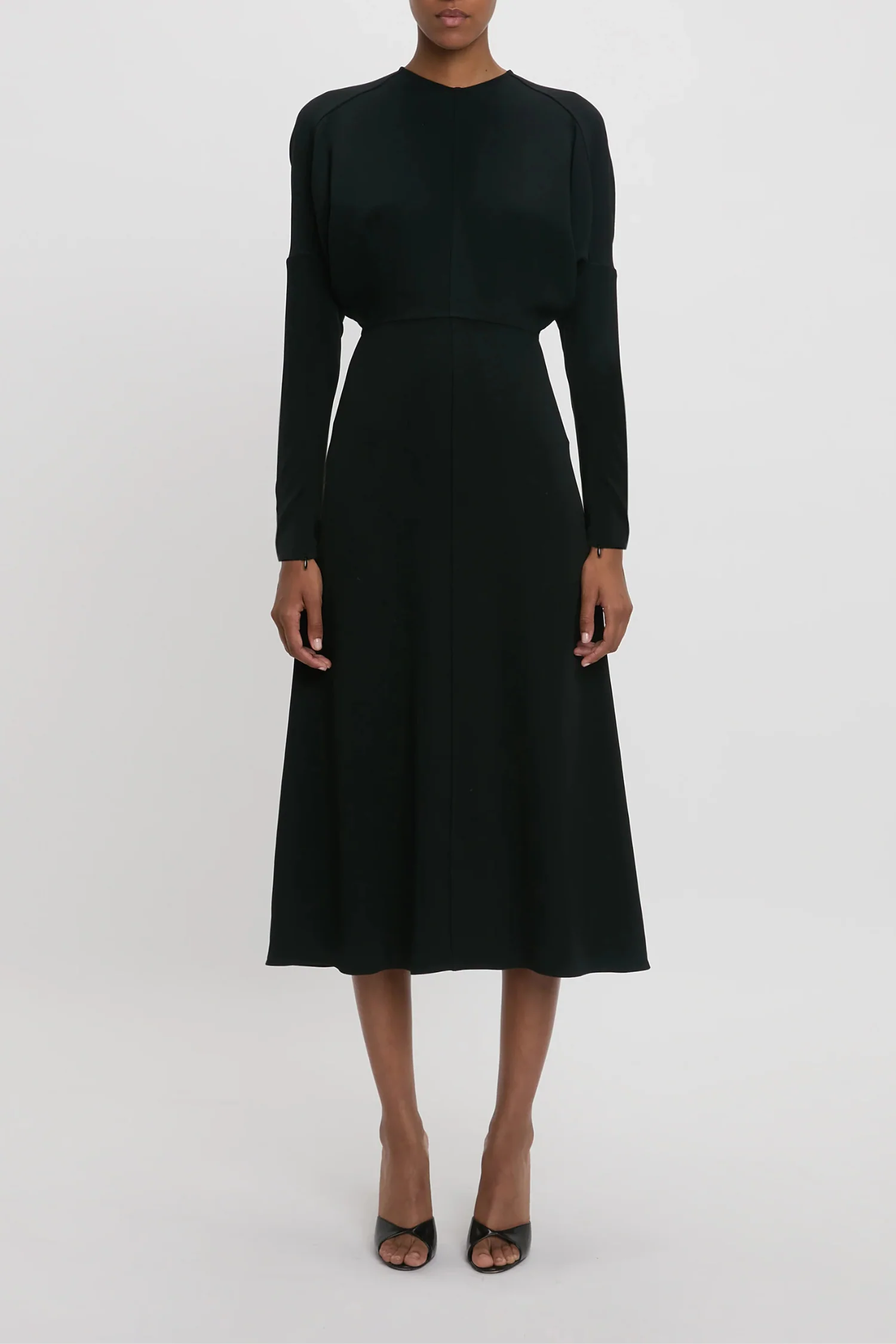 Victoria Beckham Long Sleeve Dolman Midi Dress - Black - Image 2