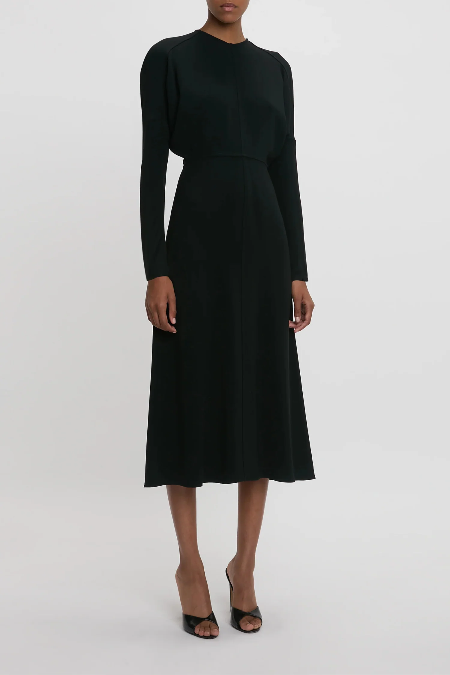 Victoria Beckham Long Sleeve Dolman Midi Dress - Black - Image 3