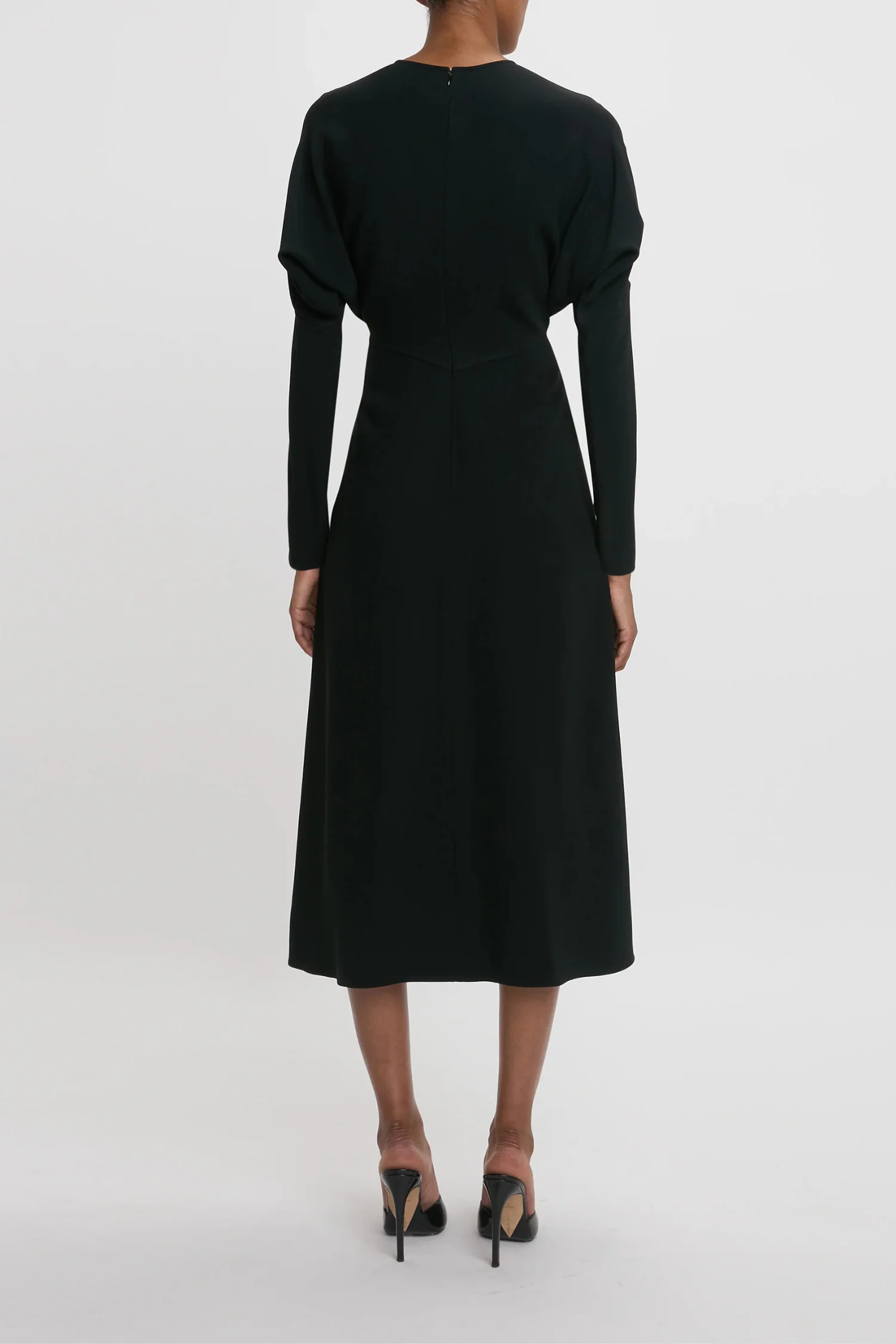 Victoria Beckham Long Sleeve Dolman Midi Dress - Black - Image 4