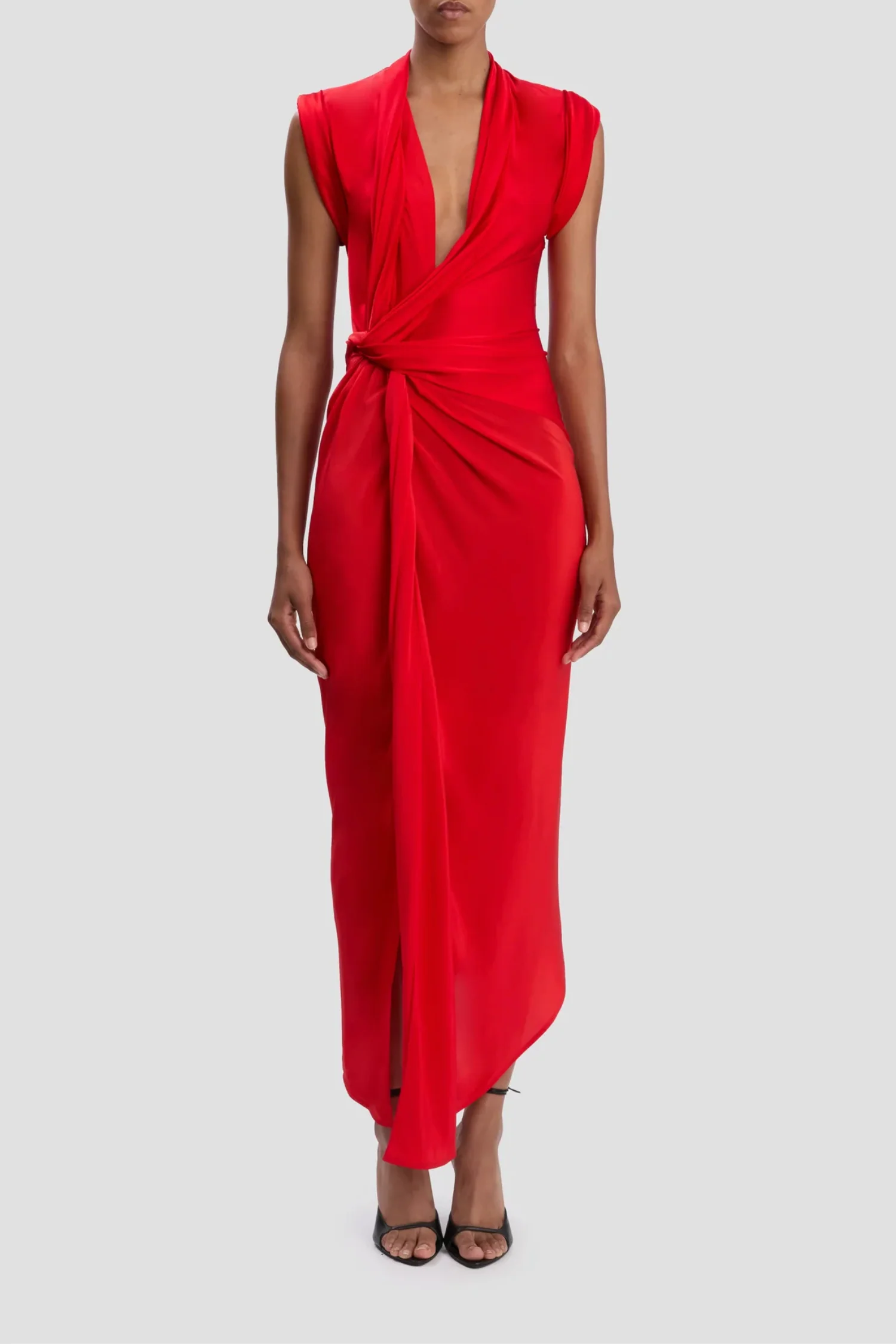 Victoria Beckham Twist Detail CDC Dress - Red - Image 2