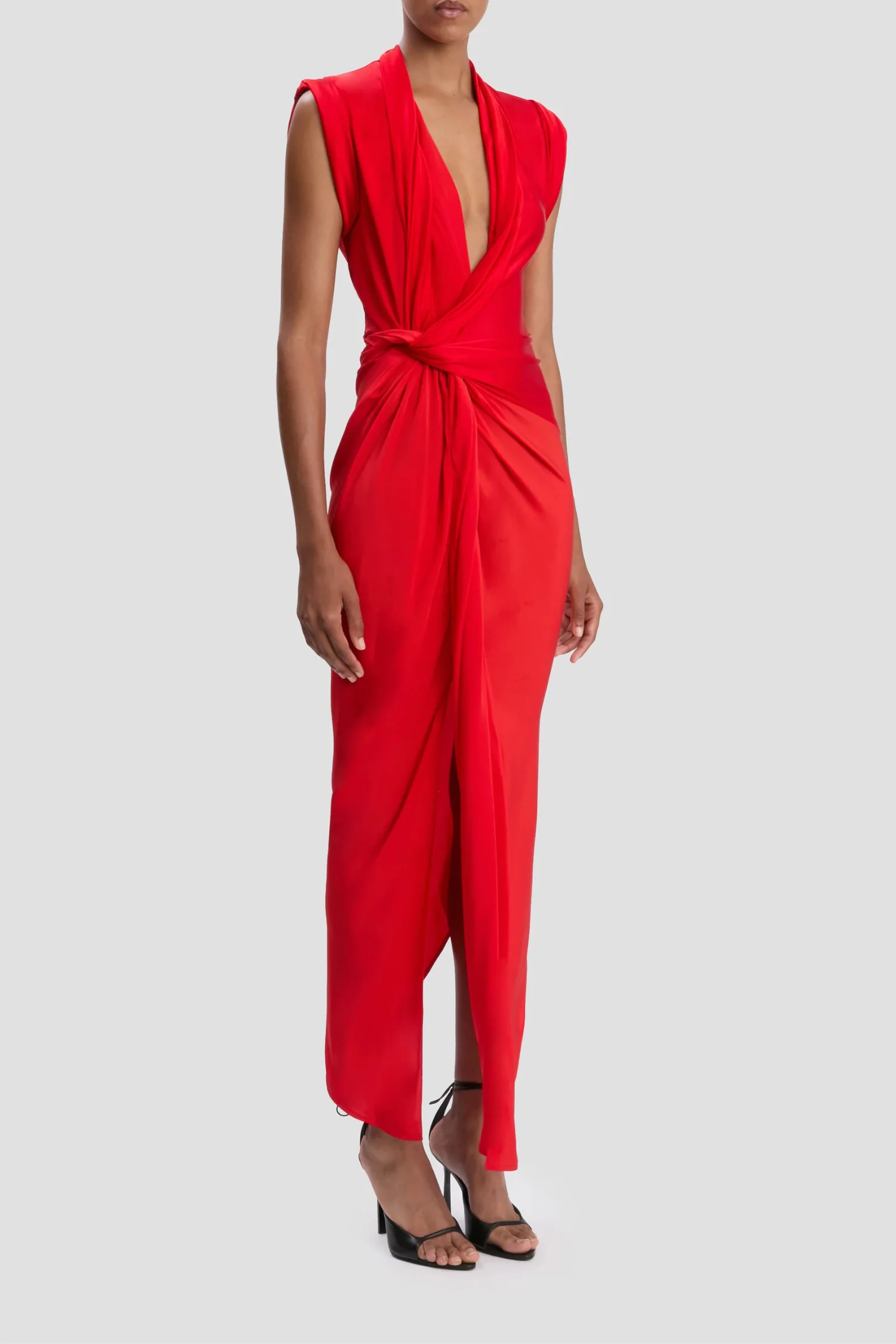 Victoria Beckham Twist Detail CDC Dress - Red - Image 3