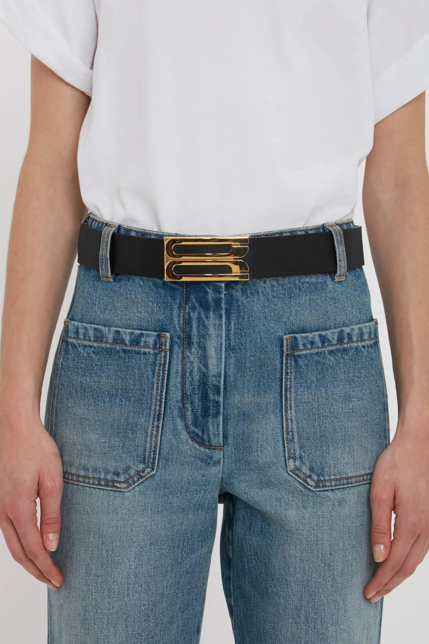 Victoria Beckham Jumbo Frame Shiny Calf Belt - Black - Image 2