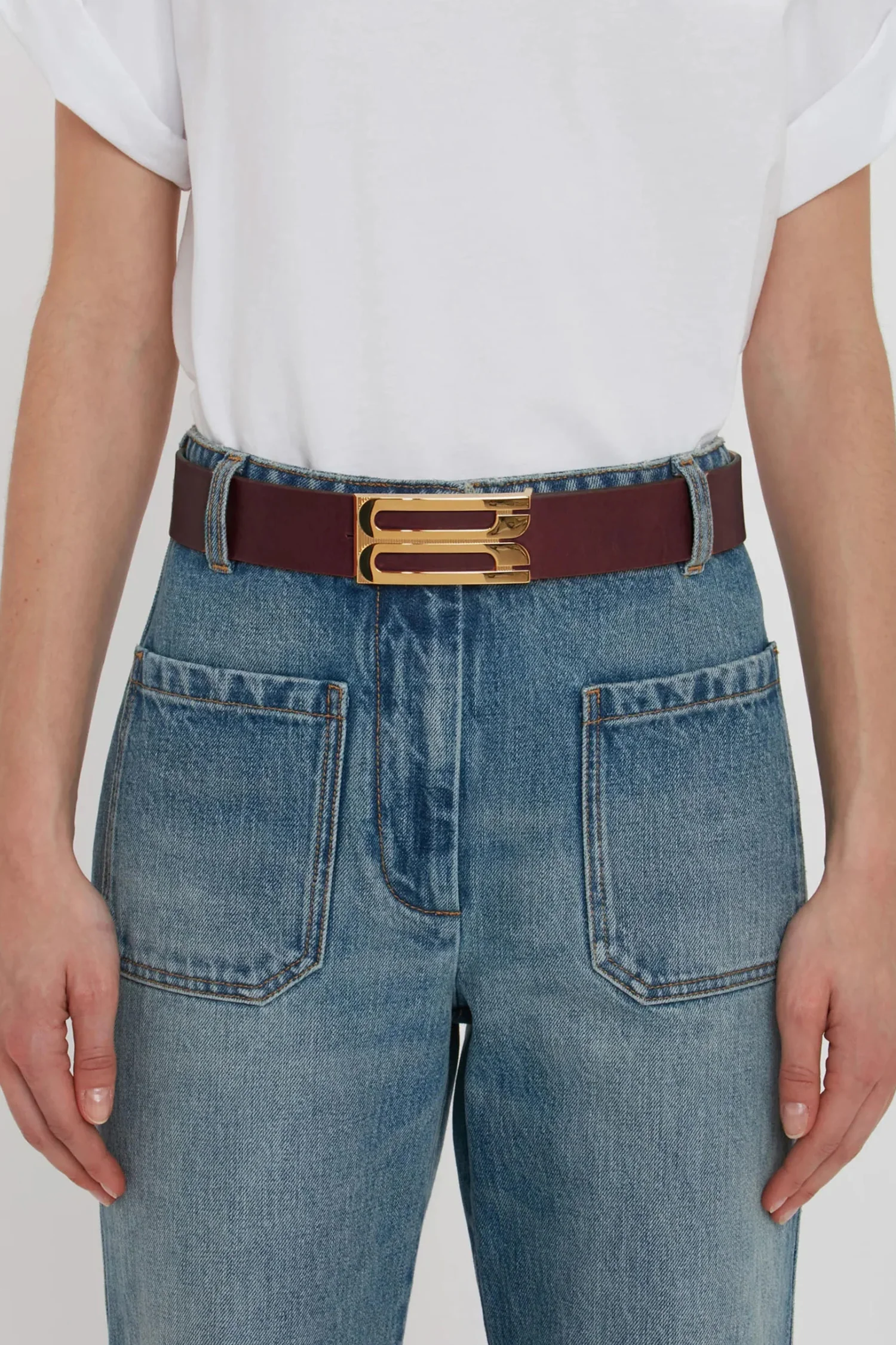 Victoria Beckham Jumbo Frame Shiny Calf Belt - Burgundy - Image 2