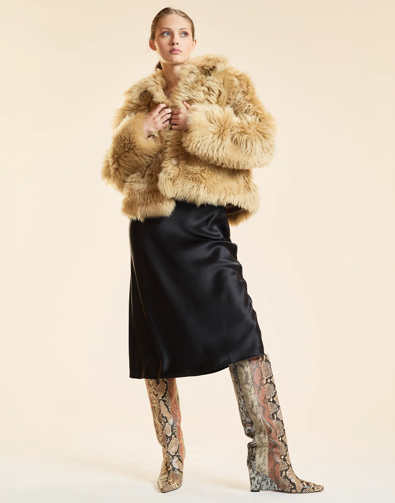 Cynthia Rowley Shearling Cropped Jacket - Caramel - Image 3