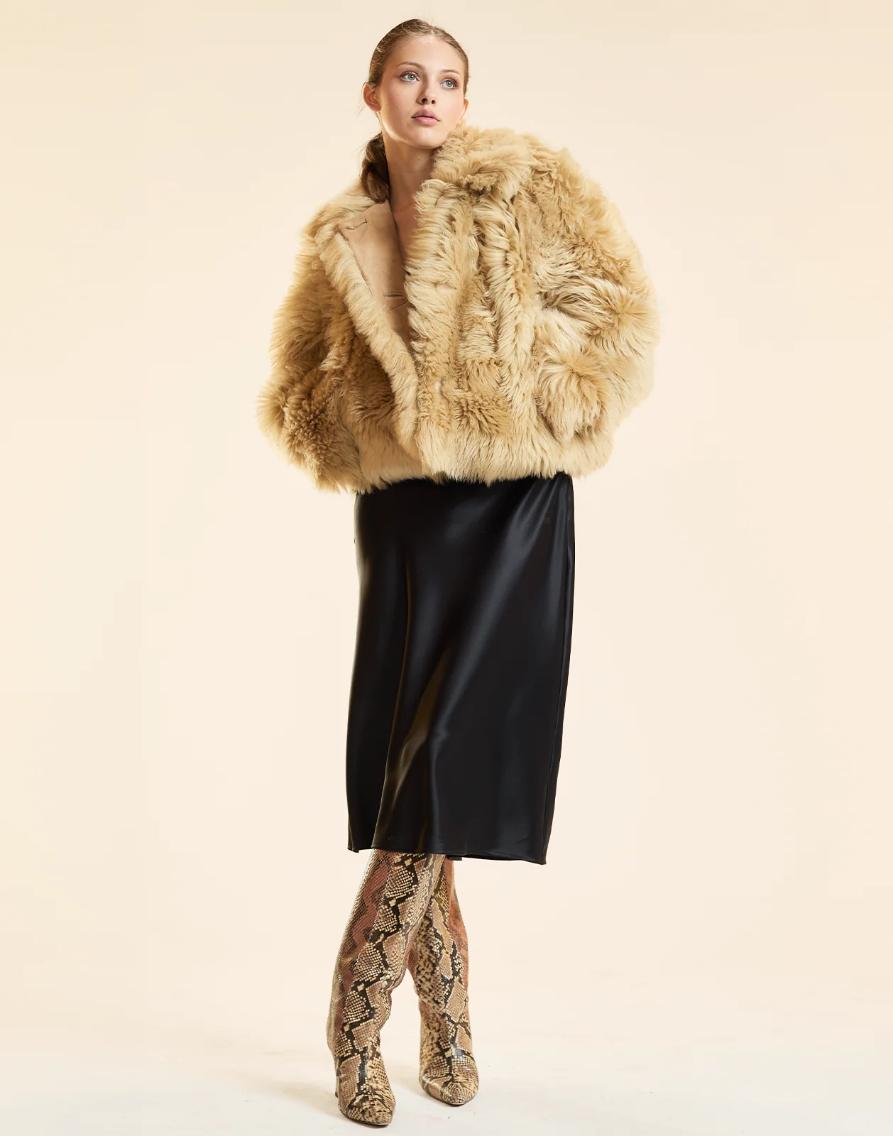 Cynthia Rowley Shearling Cropped Jacket - Caramel - Image 4