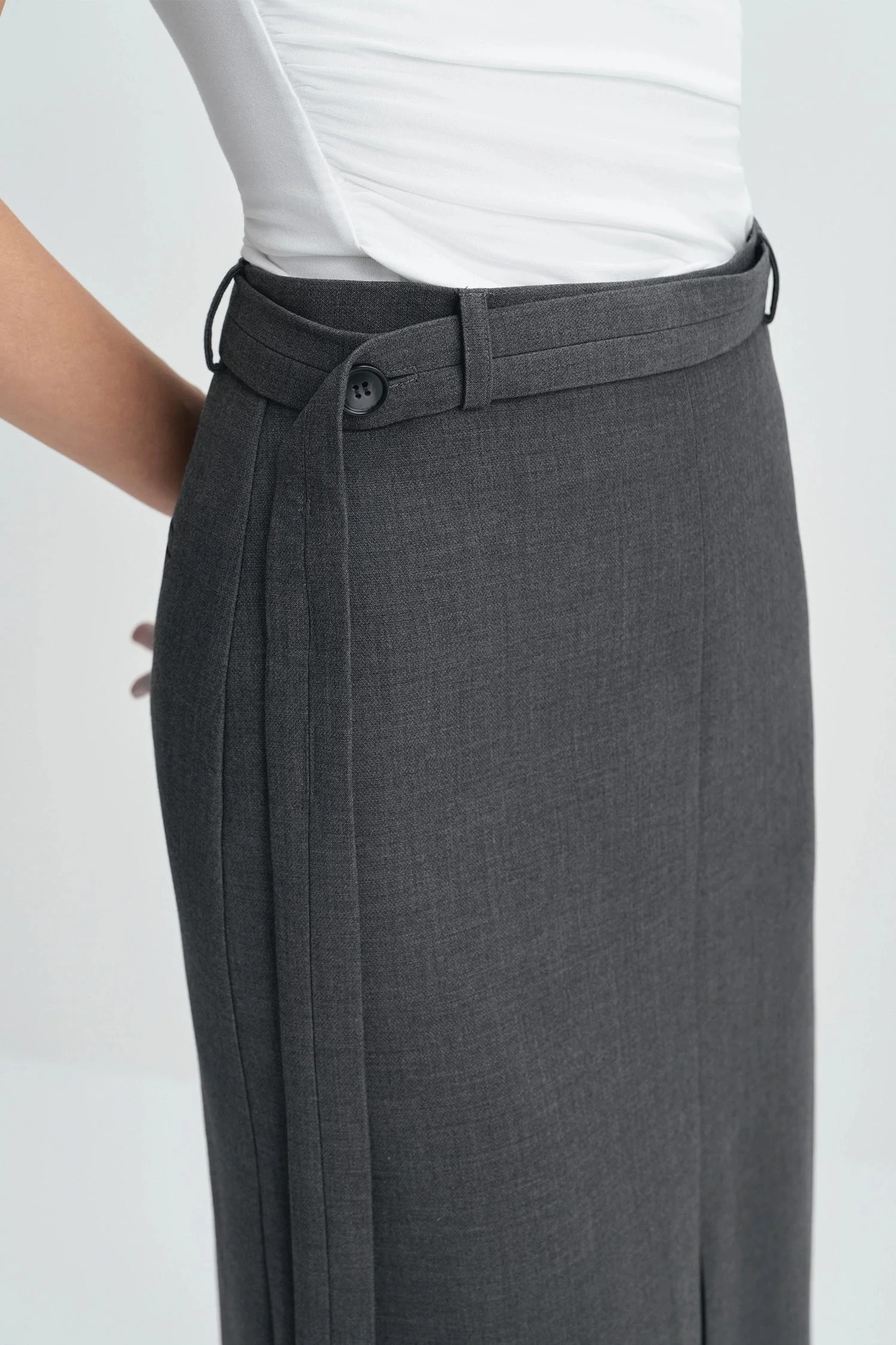 Sophie Rue Noelia Center Slit Belted Skirt - Charcoal - Image 2