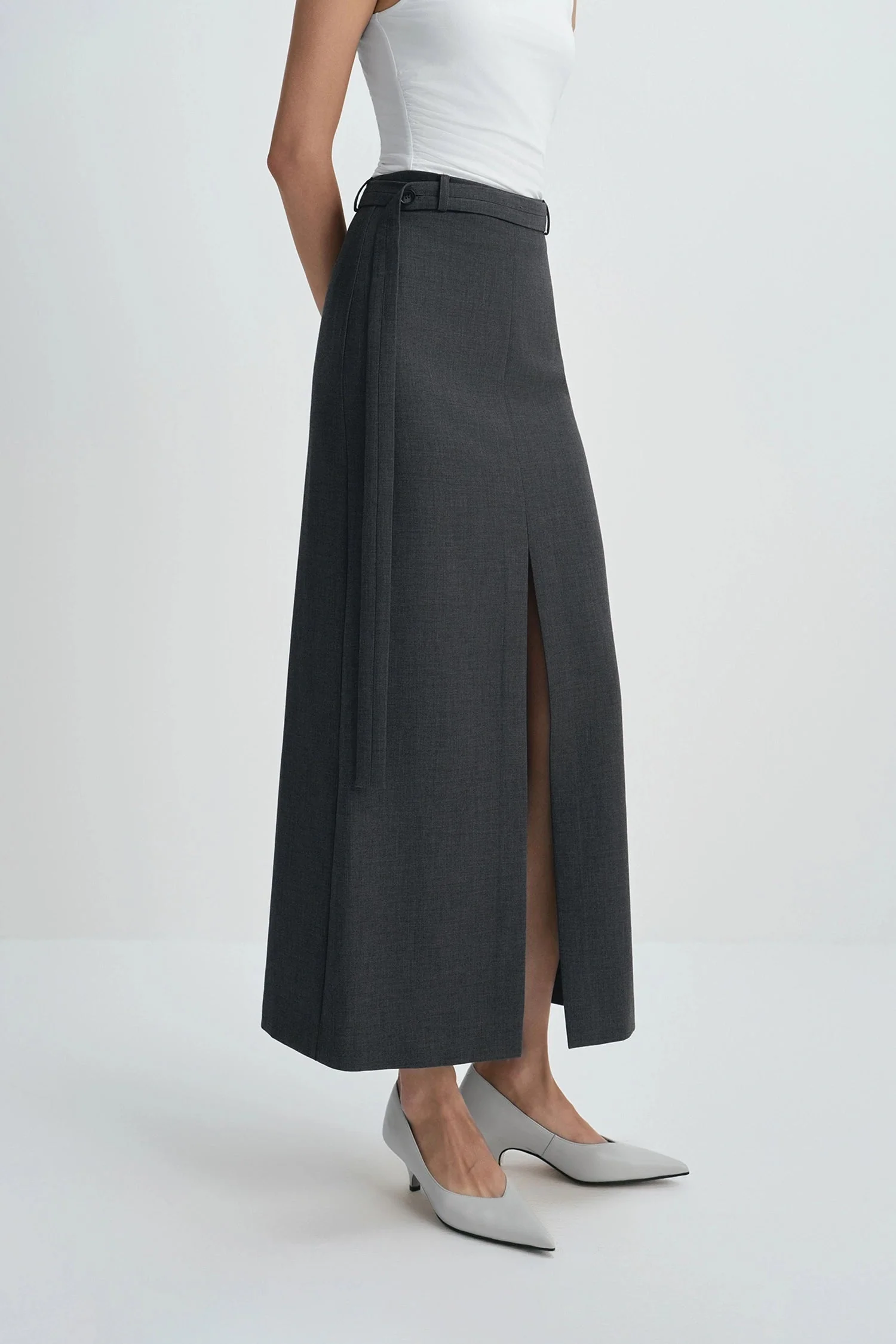 Sophie Rue Noelia Center Slit Belted Skirt - Charcoal - Image 4