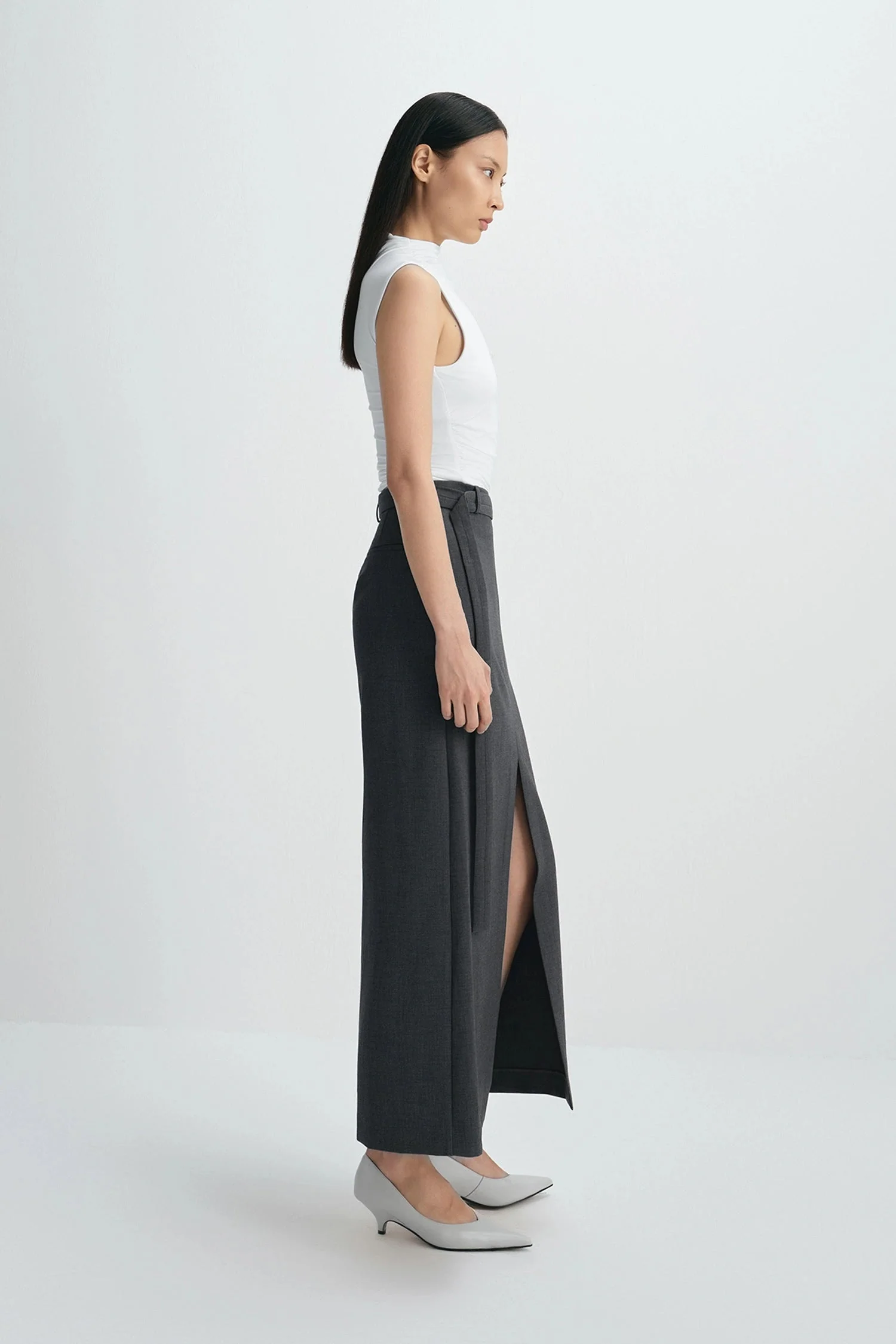 Sophie Rue Noelia Center Slit Belted Skirt - Charcoal - Image 5