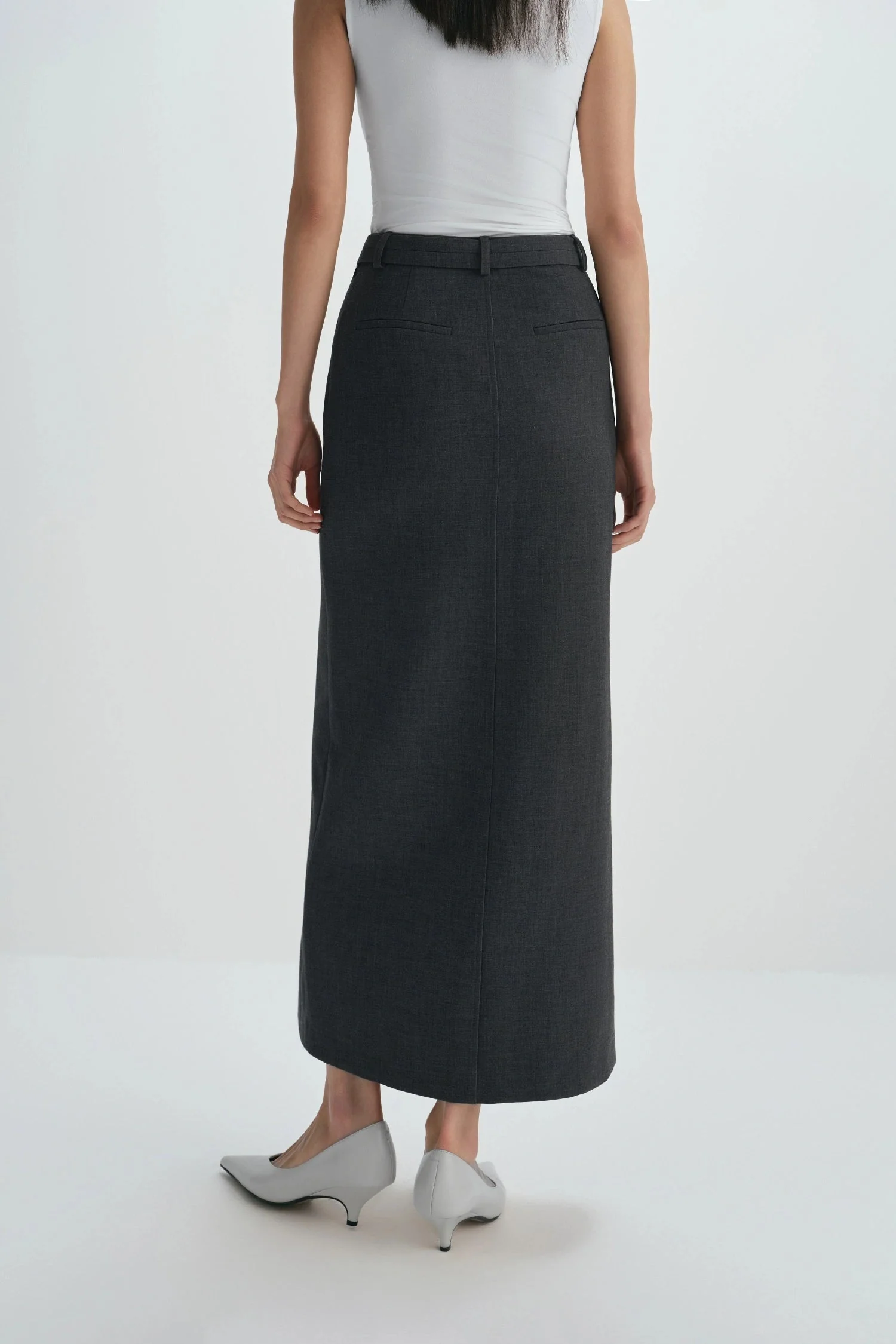 Sophie Rue Noelia Center Slit Belted Skirt - Charcoal - Image 6