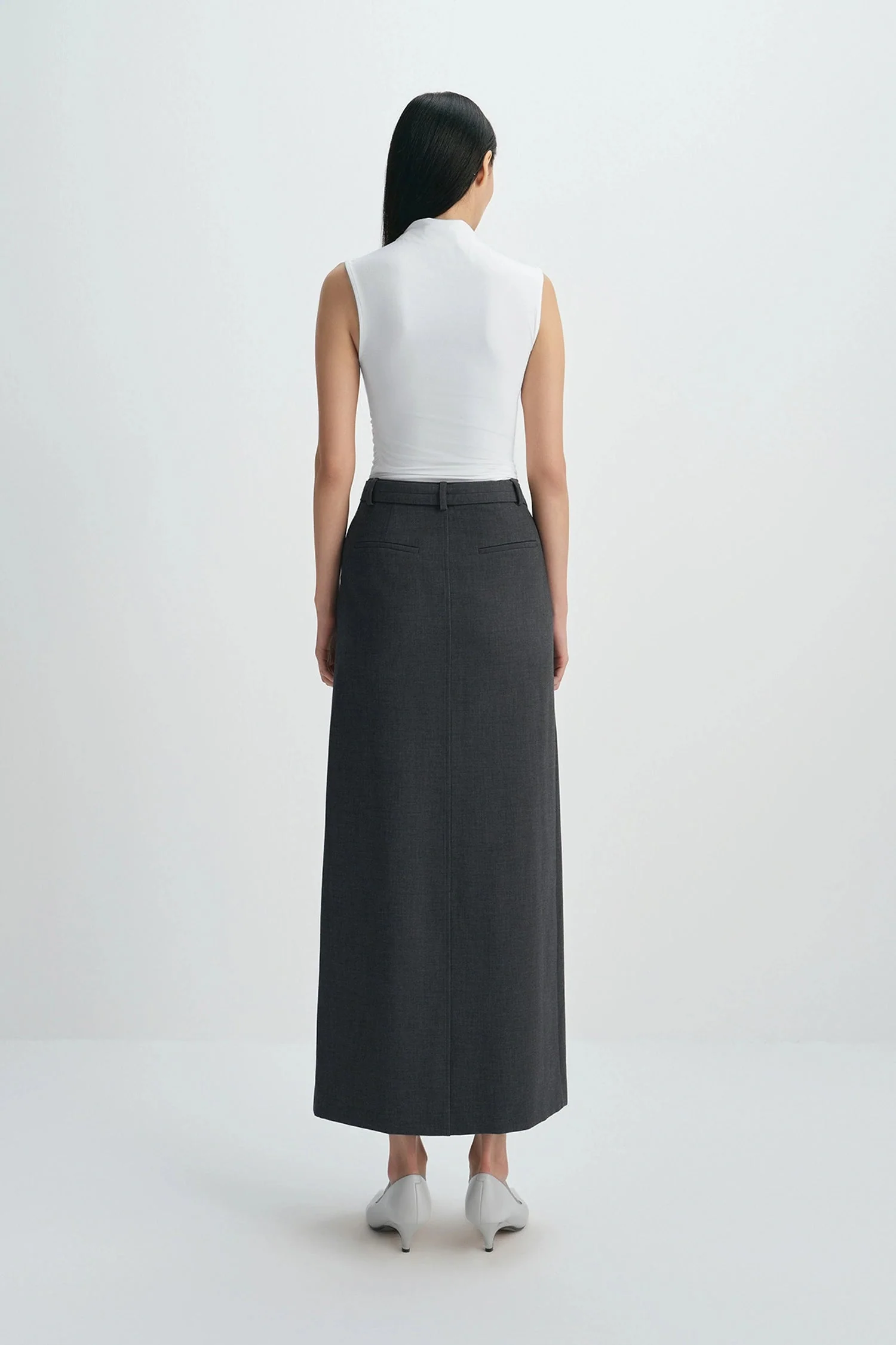 Sophie Rue Noelia Center Slit Belted Skirt - Charcoal - Image 7