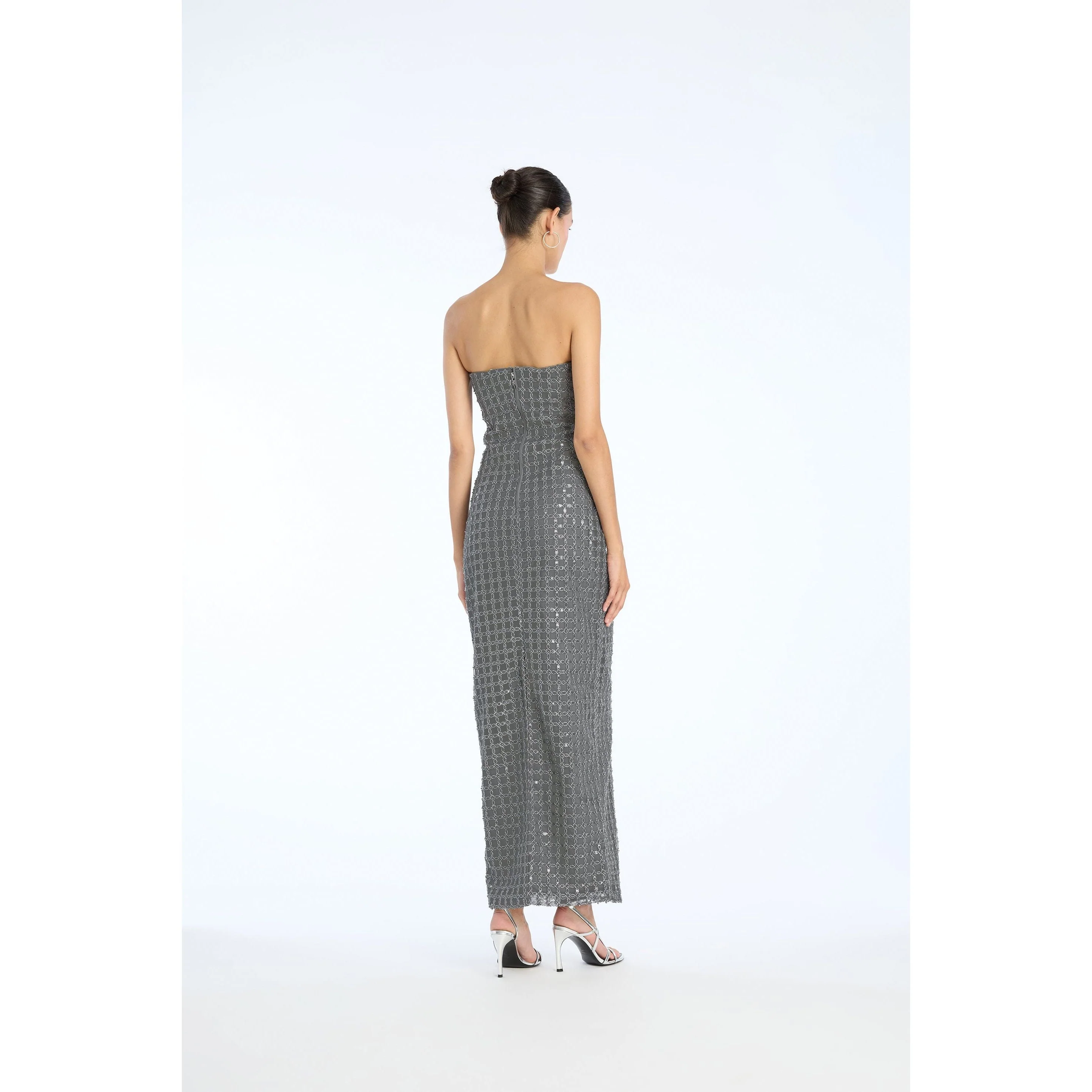 ROTATE Birger Christensen Beaded Maxi Tube Dress - Castor Gray - Image 3