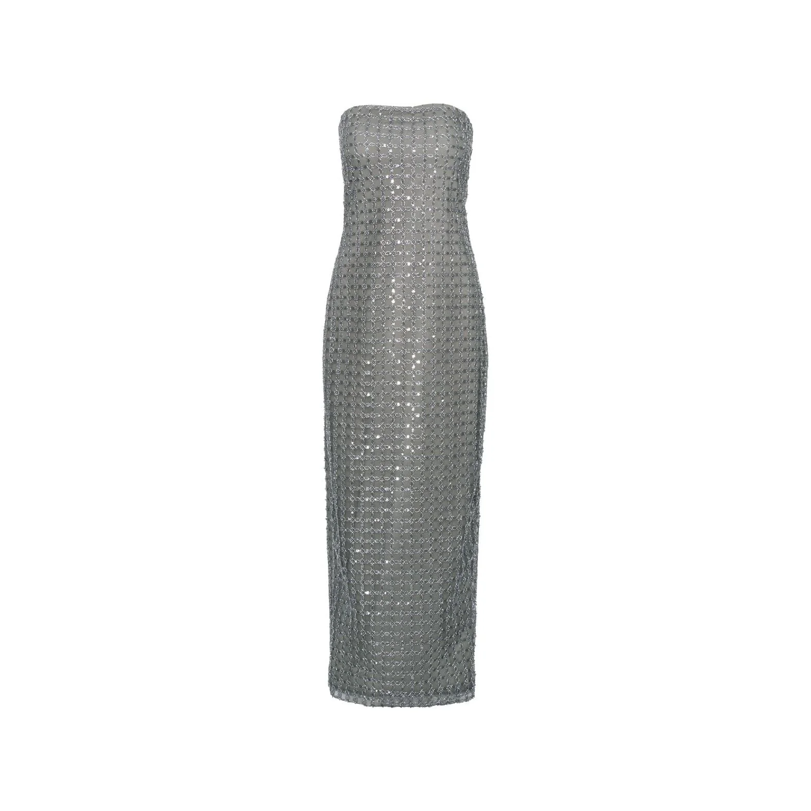 ROTATE Birger Christensen Beaded Maxi Tube Dress - Castor Gray - Image 4