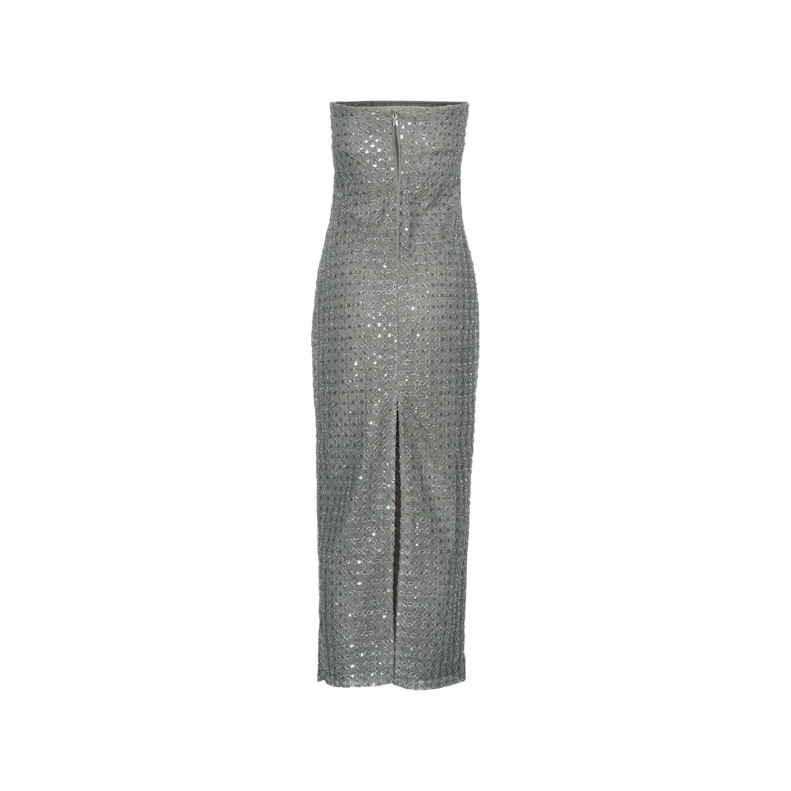 ROTATE Birger Christensen Beaded Maxi Tube Dress - Castor Gray - Image 5