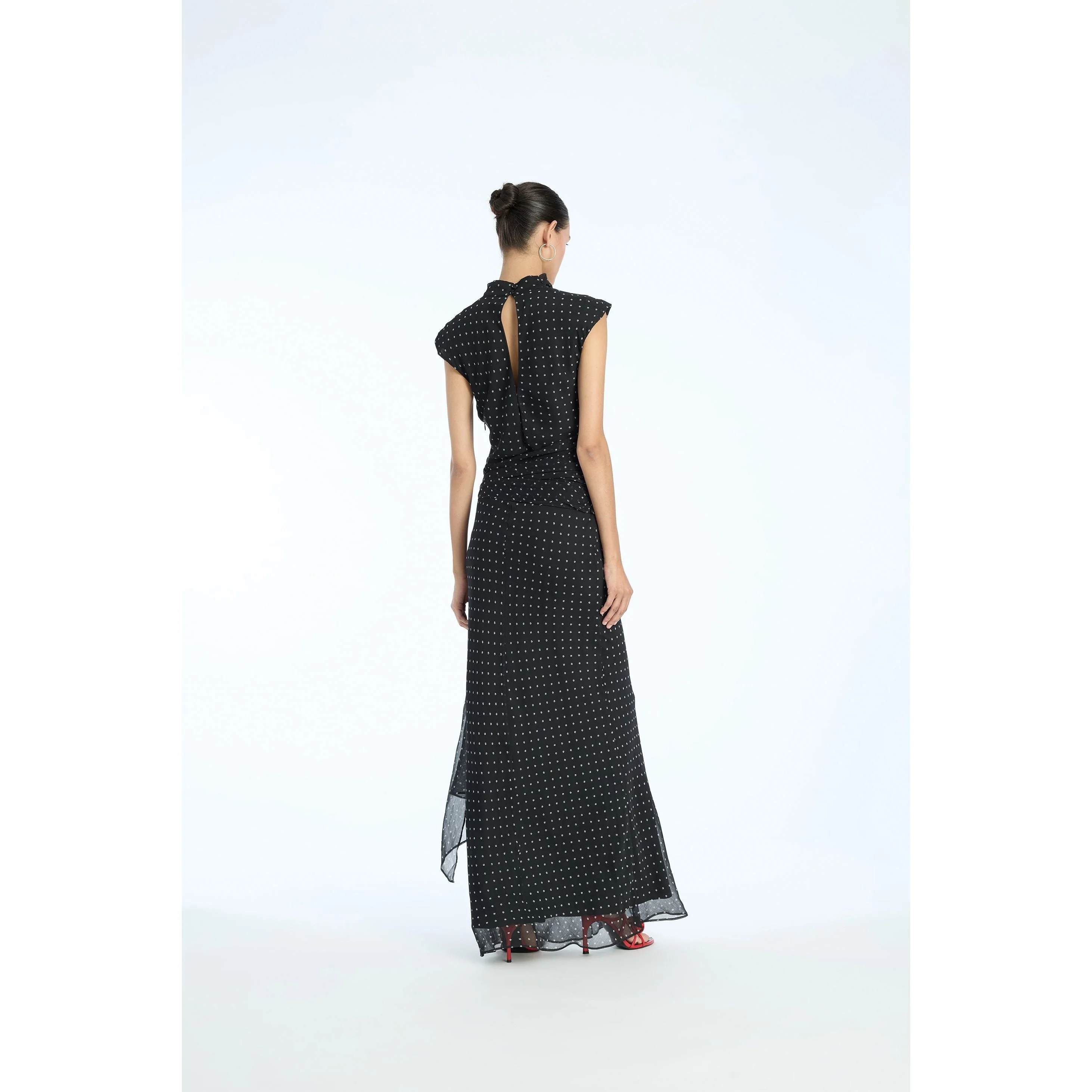 ROTATE Birger Christensen Estrid Long Tie Dress - Black Combo - Image 2