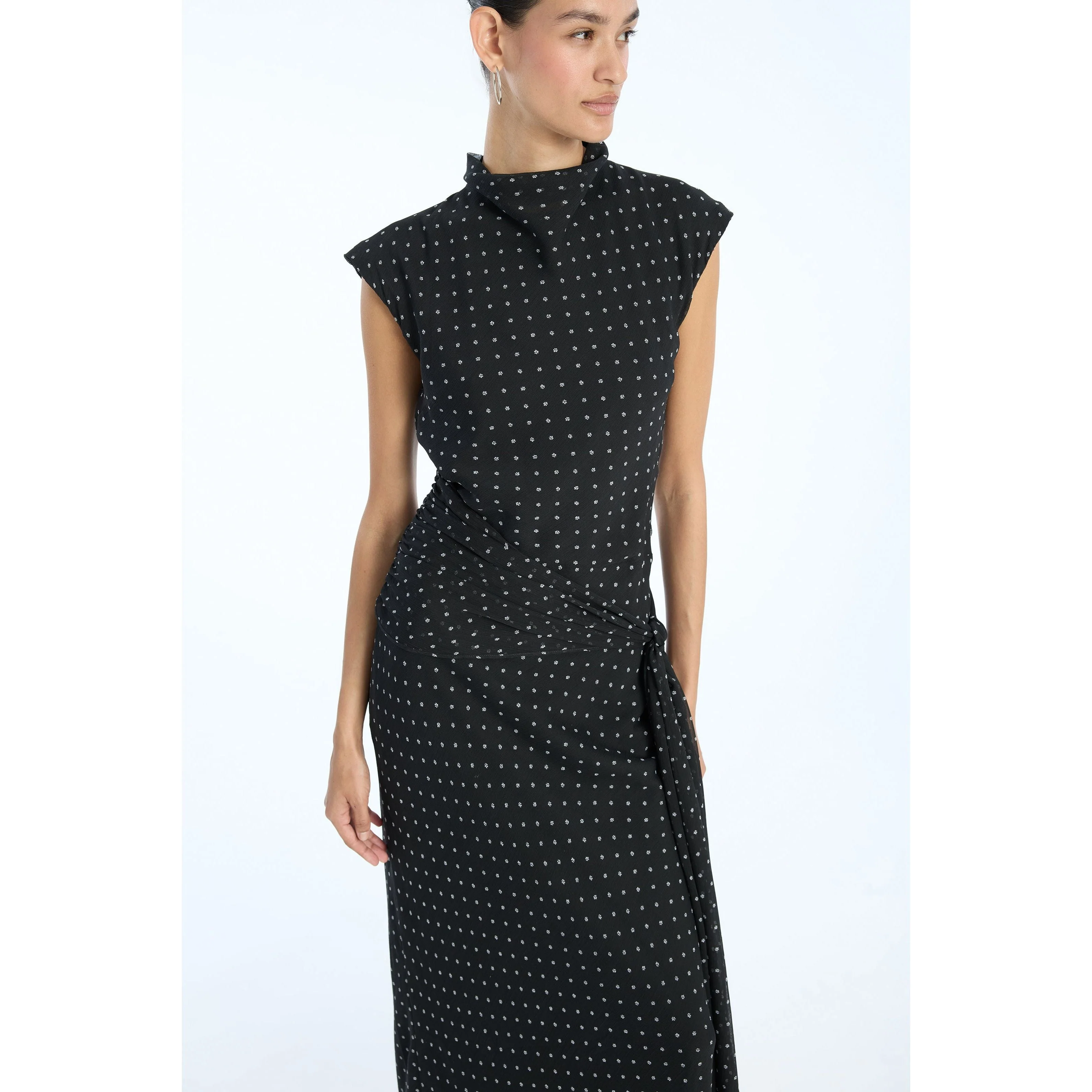 ROTATE Birger Christensen Estrid Long Tie Dress - Black Combo - Image 3