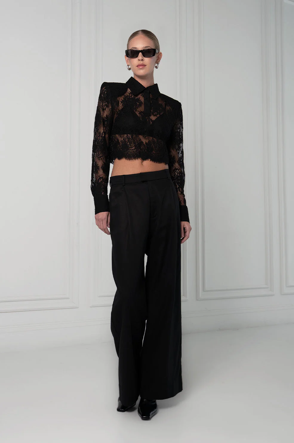 Parentezi Desme Lace Polo Top - Black - Image 4