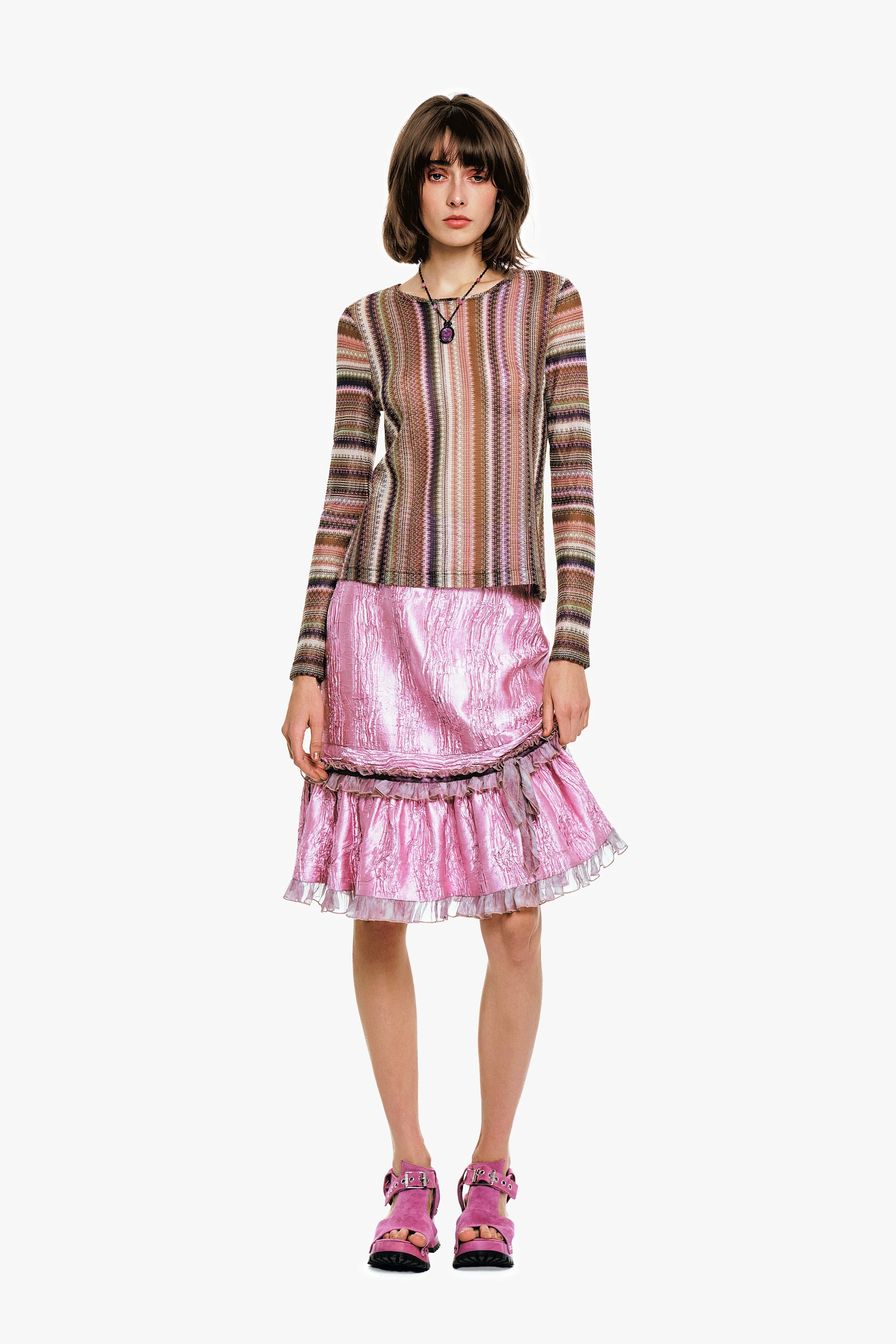 Anna Sui Wavy Chevron Knit Long Sleeve Stripe Top - Image 3
