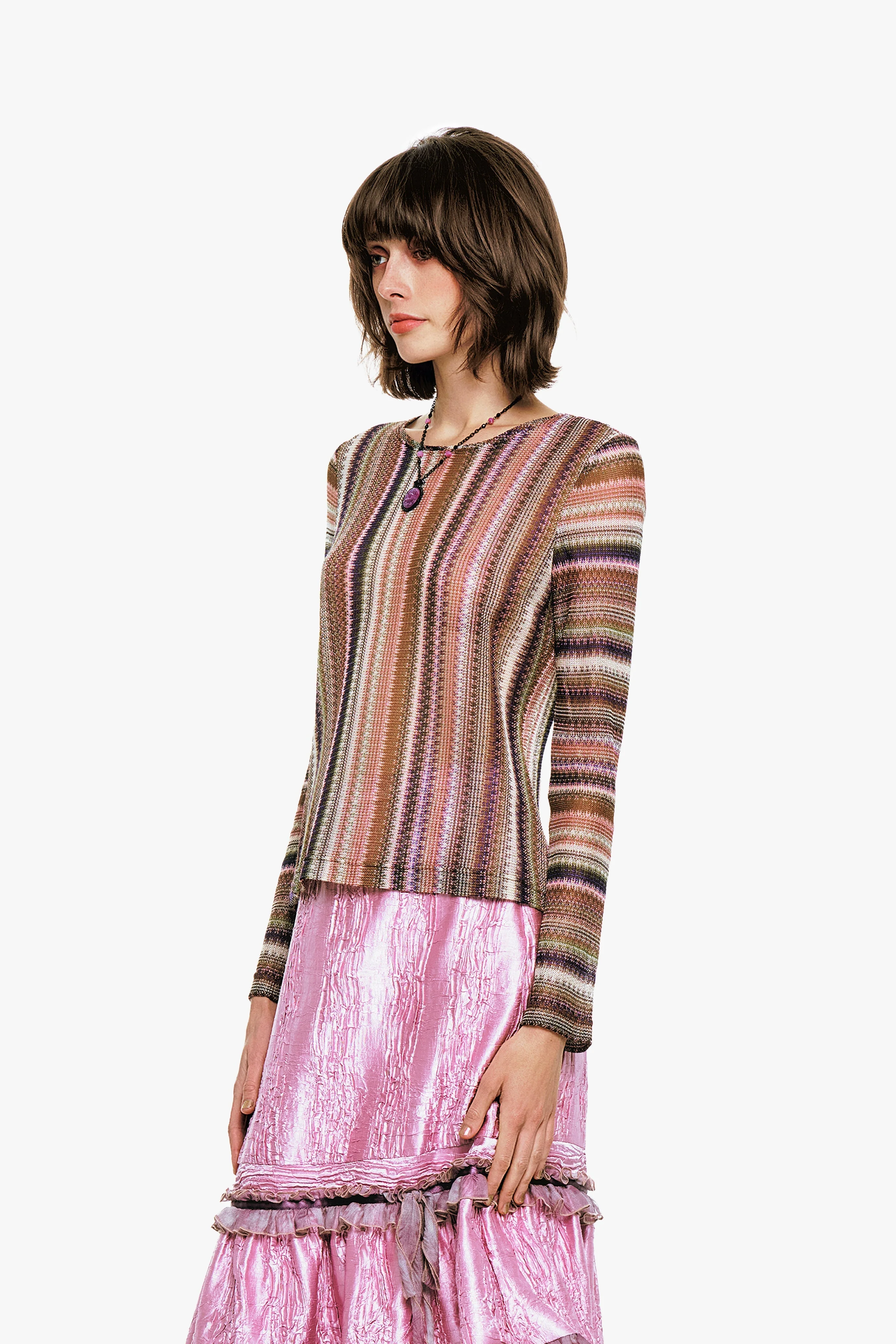 Anna Sui Wavy Chevron Knit Long Sleeve Stripe Top - Image 4