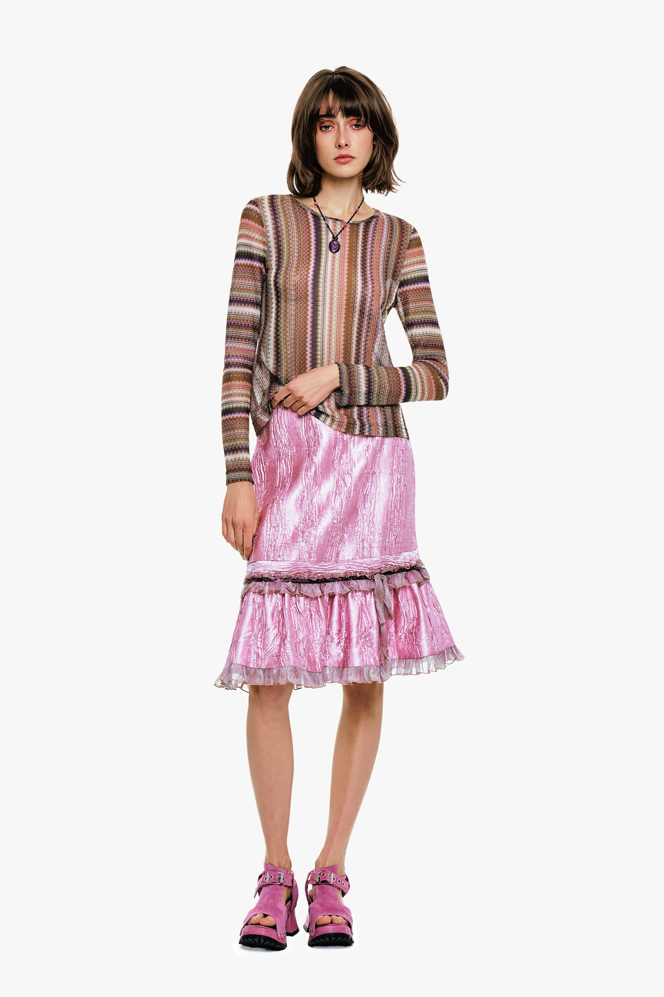Anna Sui Wavy Chevron Knit Long Sleeve Stripe Top - Image 6