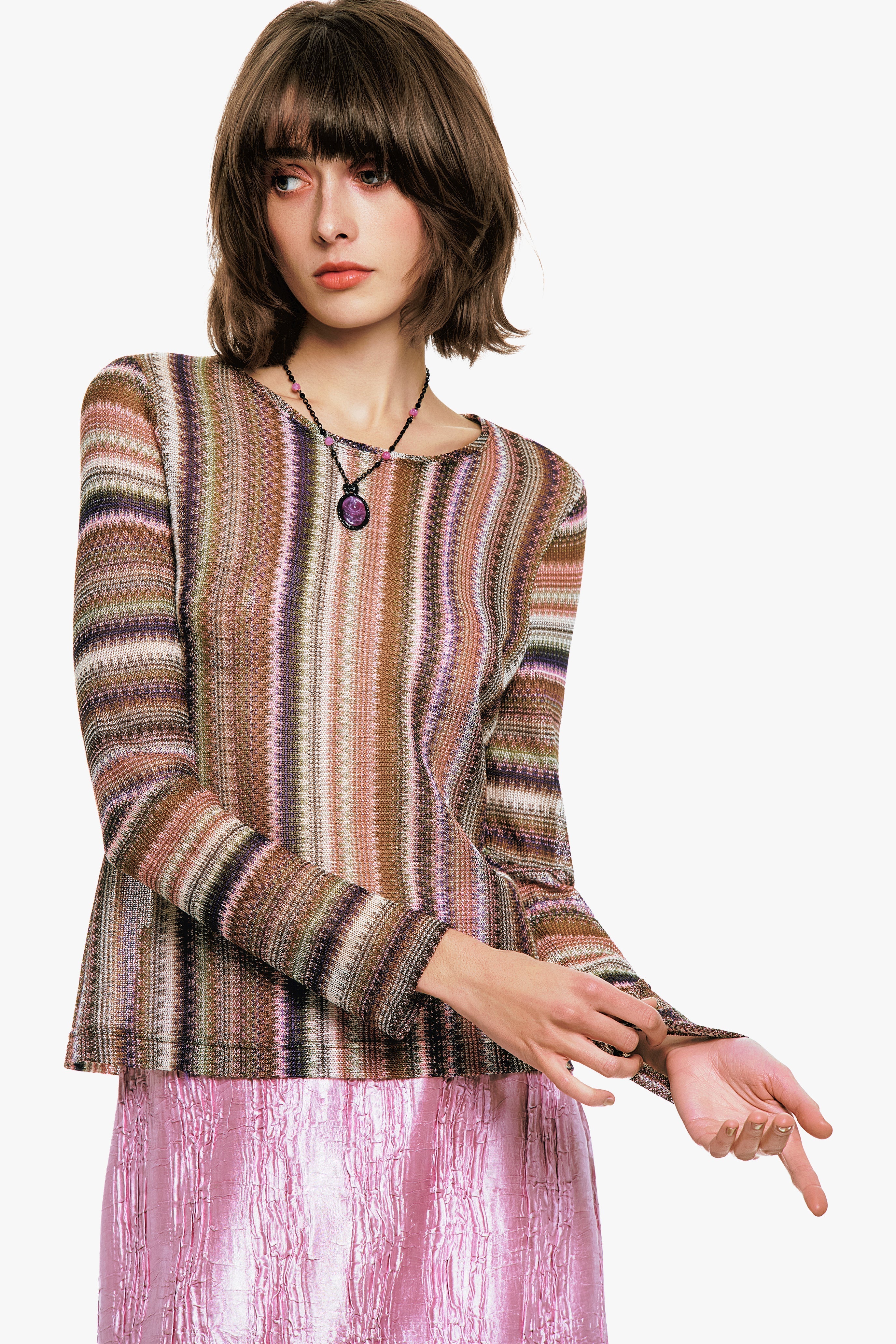 Anna Sui Wavy Chevron Knit Long Sleeve Stripe Top - Image 7
