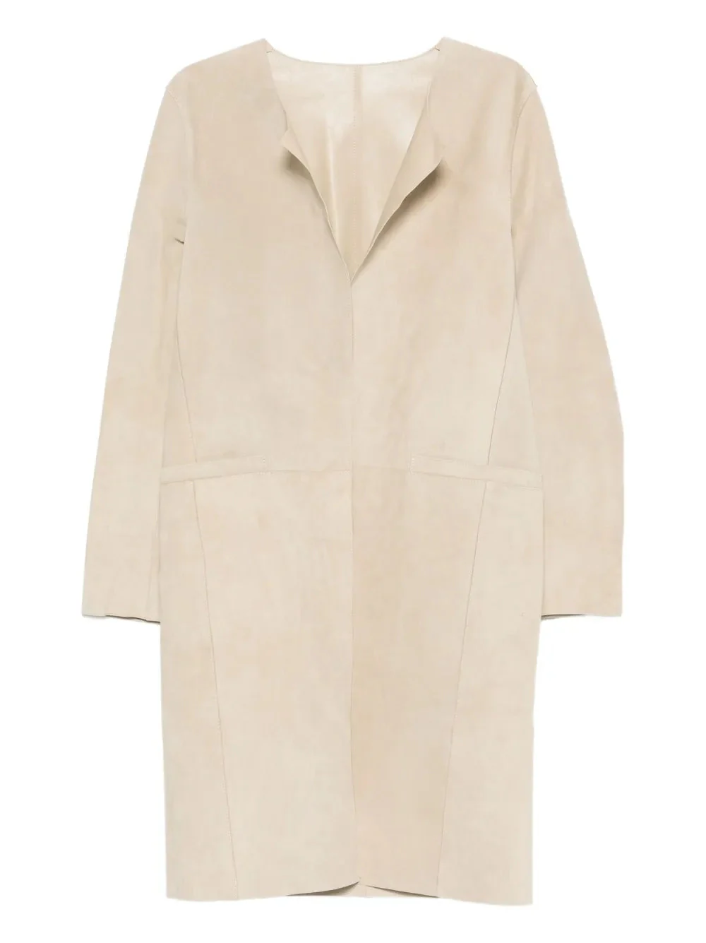 Totême Collarless Suede Coat - Peanut