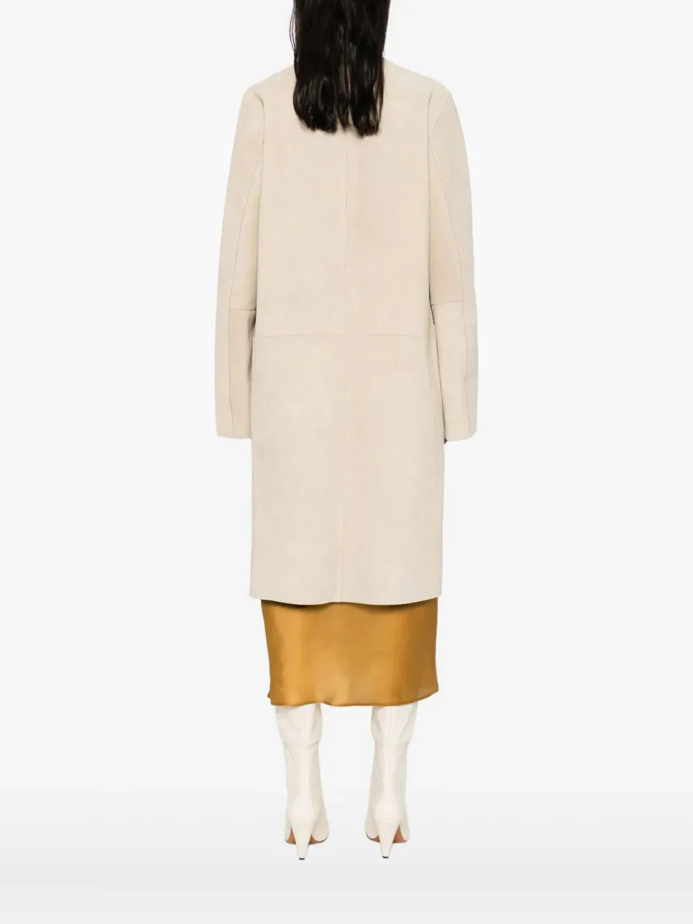 Totême Collarless Suede Coat - Peanut - Image 4