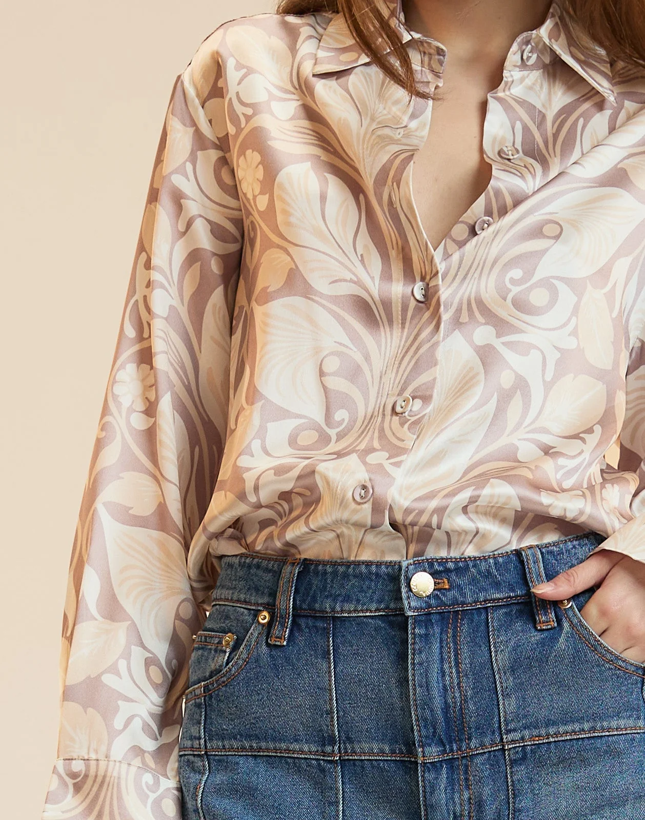 Cynthia Rowley Collectible Silk Shirt Blouse - Taupe Print - Image 2