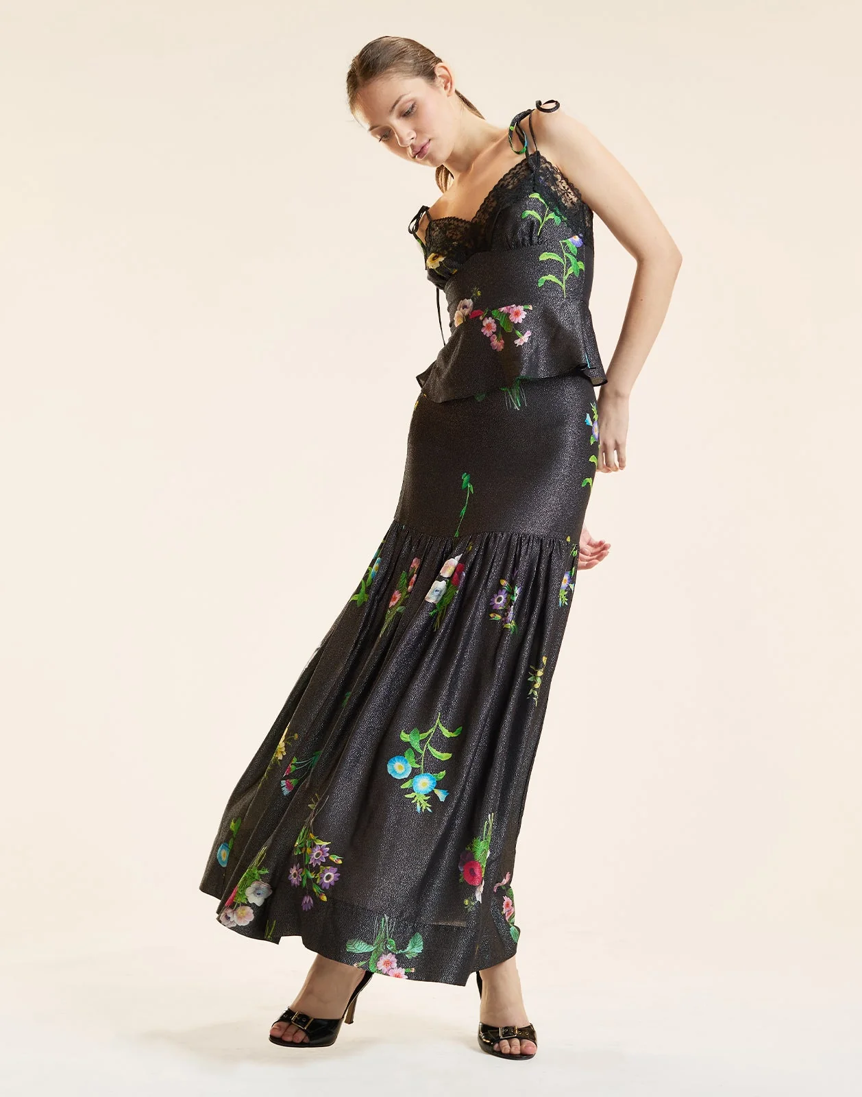 Cynthia Rowley Moonlight Shimmer Skirt - Black Floral - Image 2