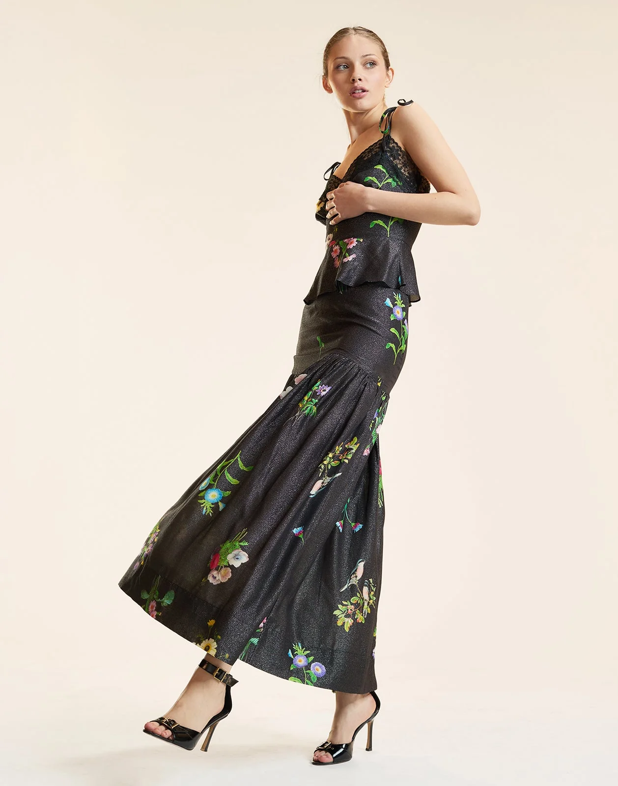 Cynthia Rowley Moonlight Shimmer Skirt - Black Floral - Image 6