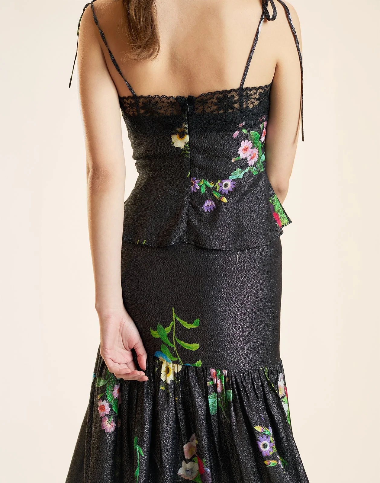Cynthia Rowley Moonlight Shimmer Slip Top - Black Floral - Image 2