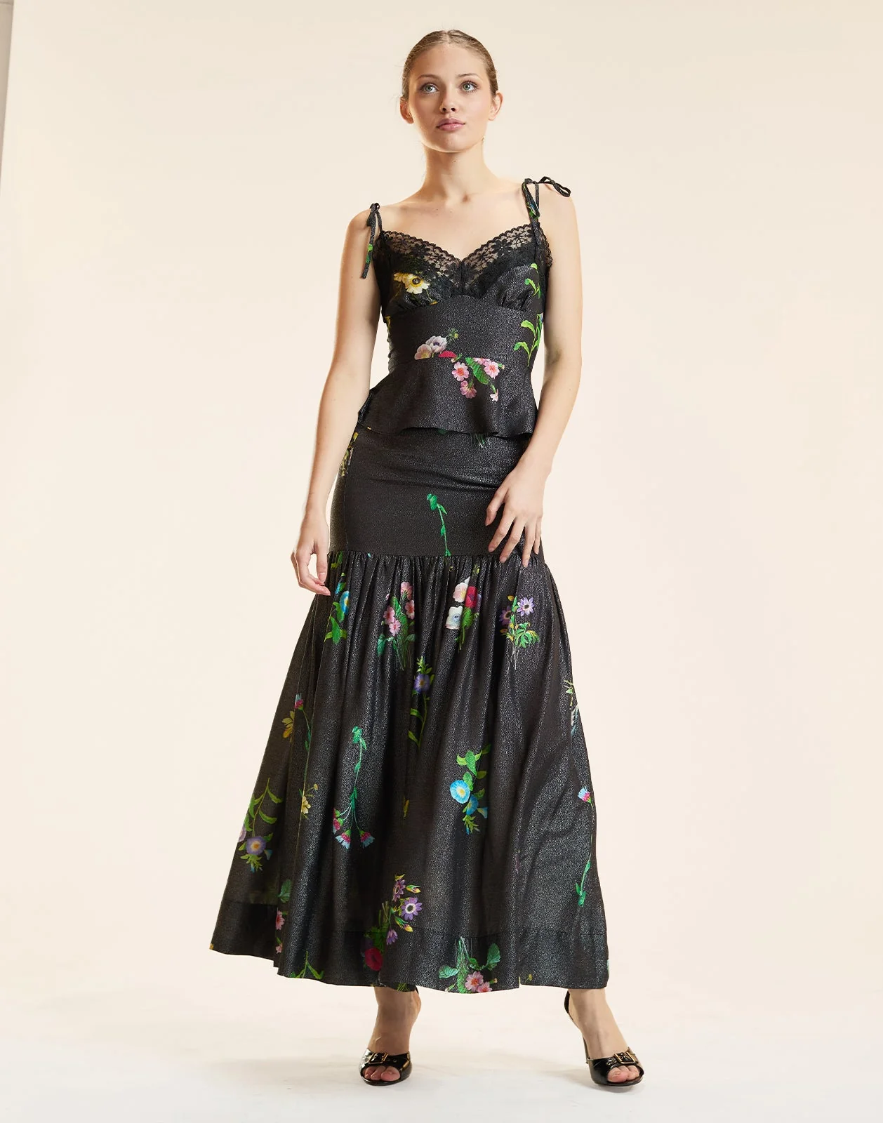 Cynthia Rowley Moonlight Shimmer Slip Top - Black Floral - Image 3