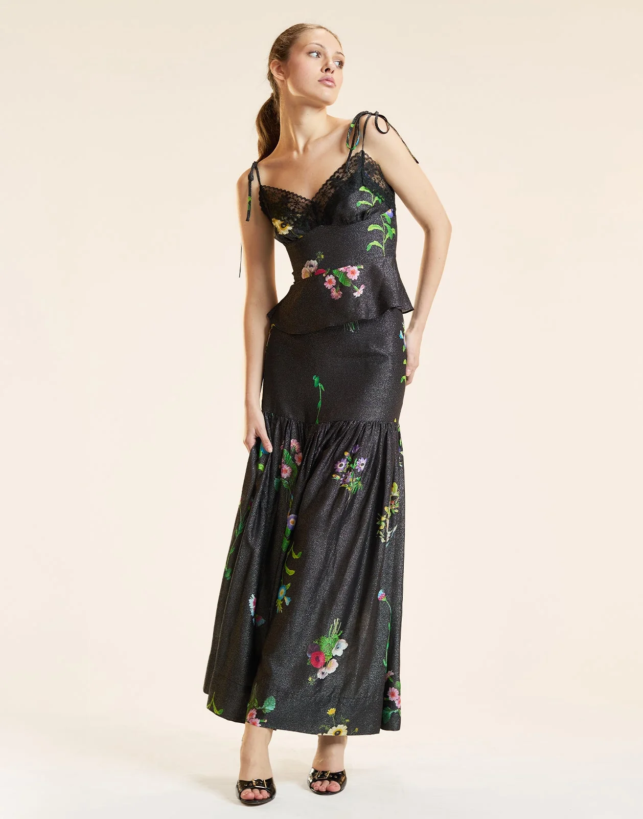 Cynthia Rowley Moonlight Shimmer Slip Top - Black Floral - Image 4