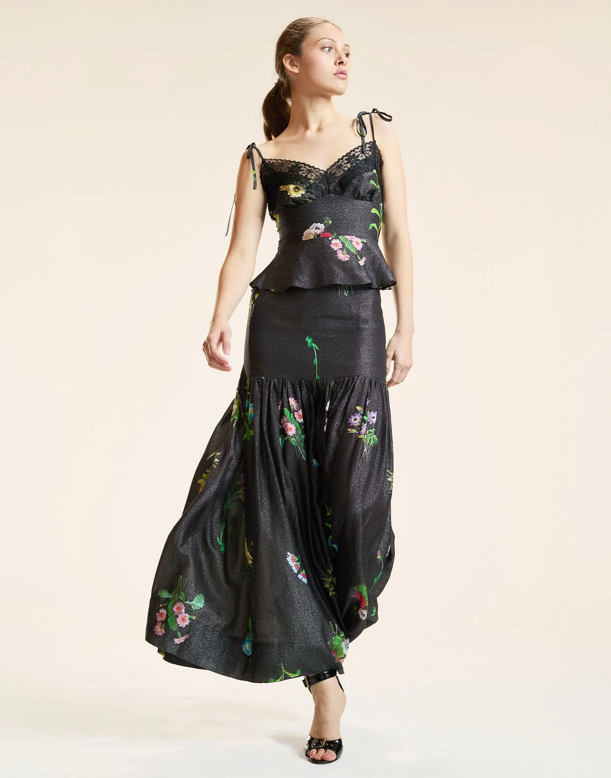 Cynthia Rowley Moonlight Shimmer Slip Top - Black Floral - Image 5