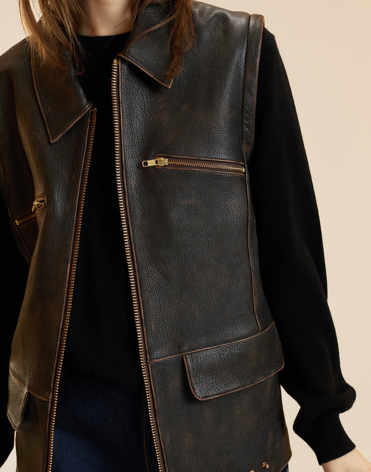 Cynthia Rowley Winona Leather Oversized Jacket - Brown - Image 5