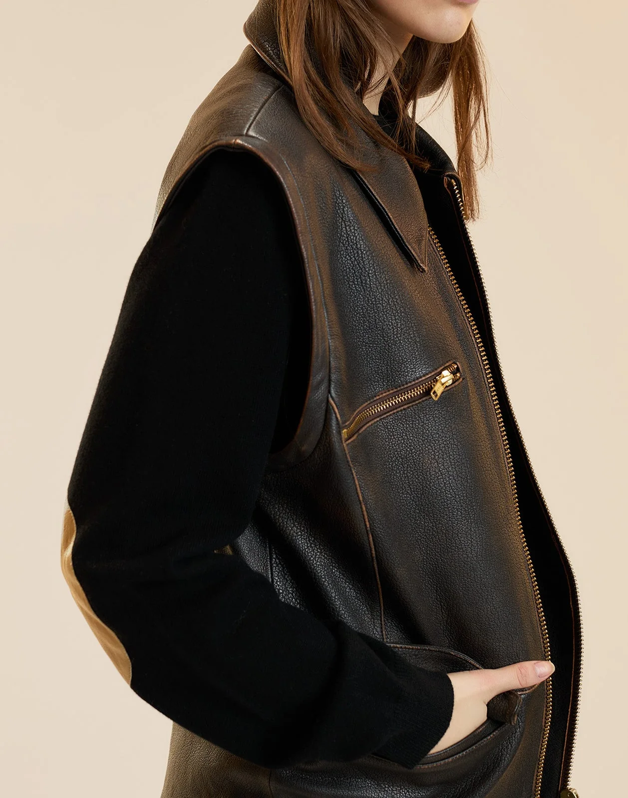 Cynthia Rowley Winona Leather Oversized Jacket - Brown - Image 7