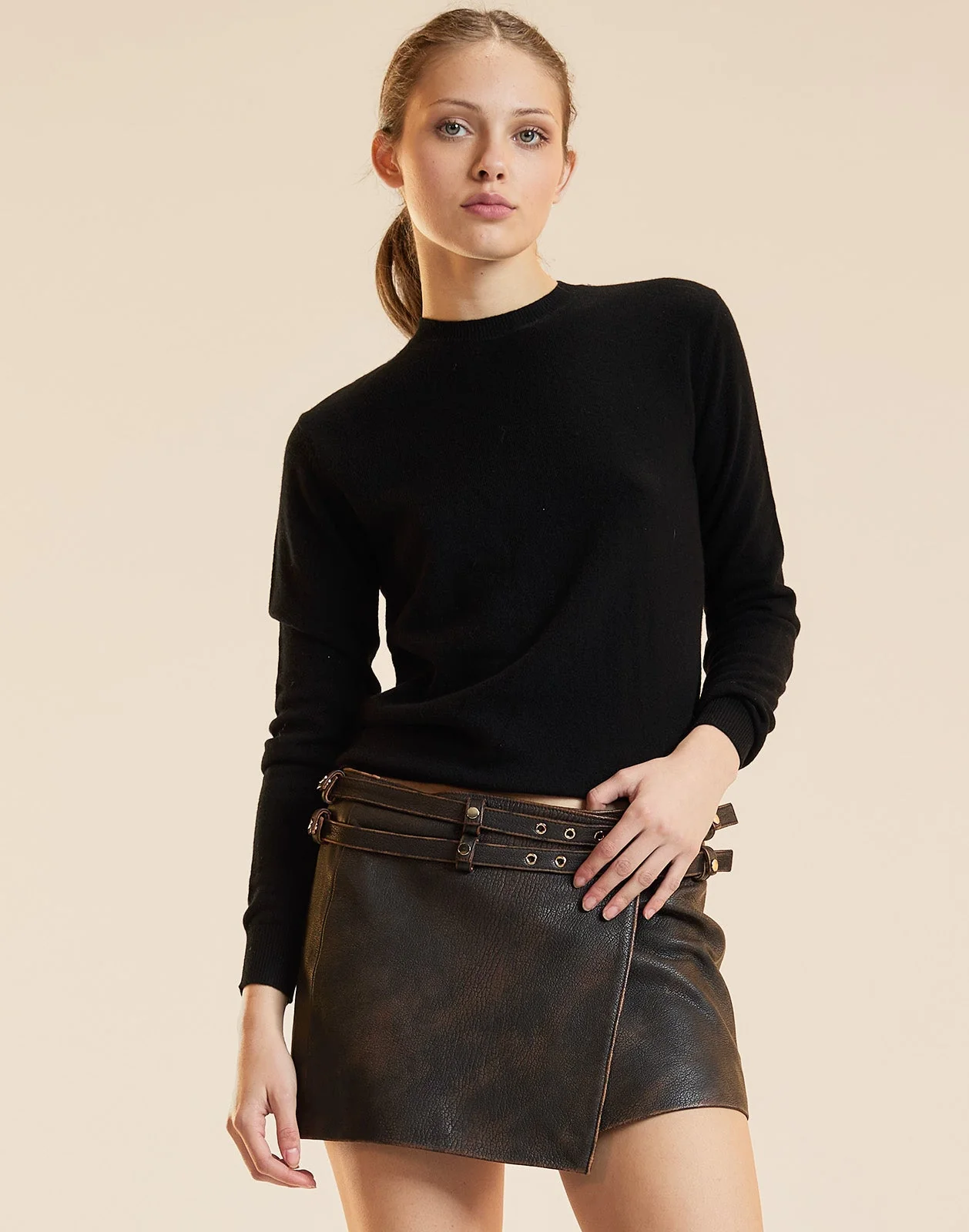 Cynthia Rowley Winona Leather Wrap Skirt - Brown - Image 5