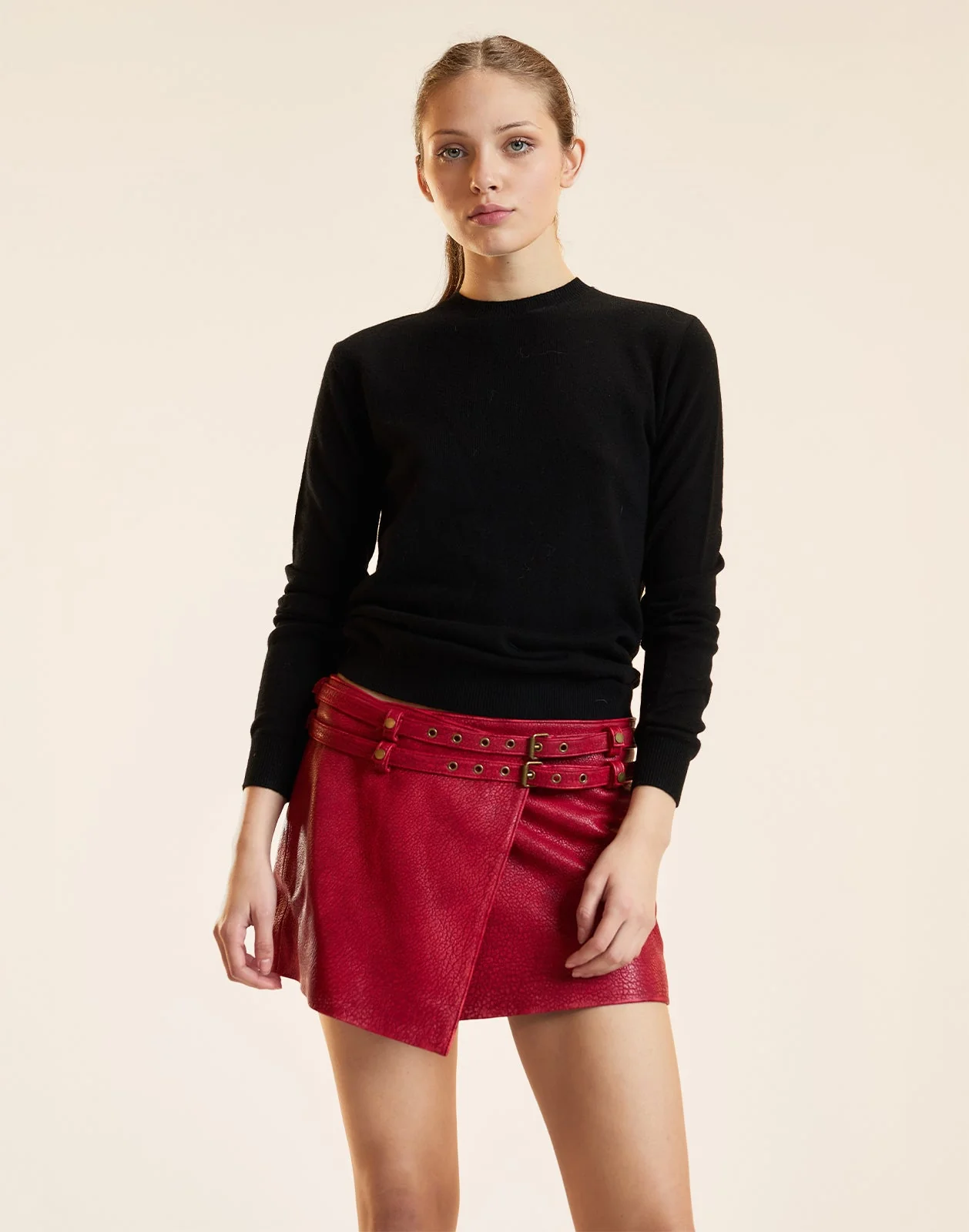 Cynthia Rowley Winona Leather Wrap Skirt - Red - Image 2