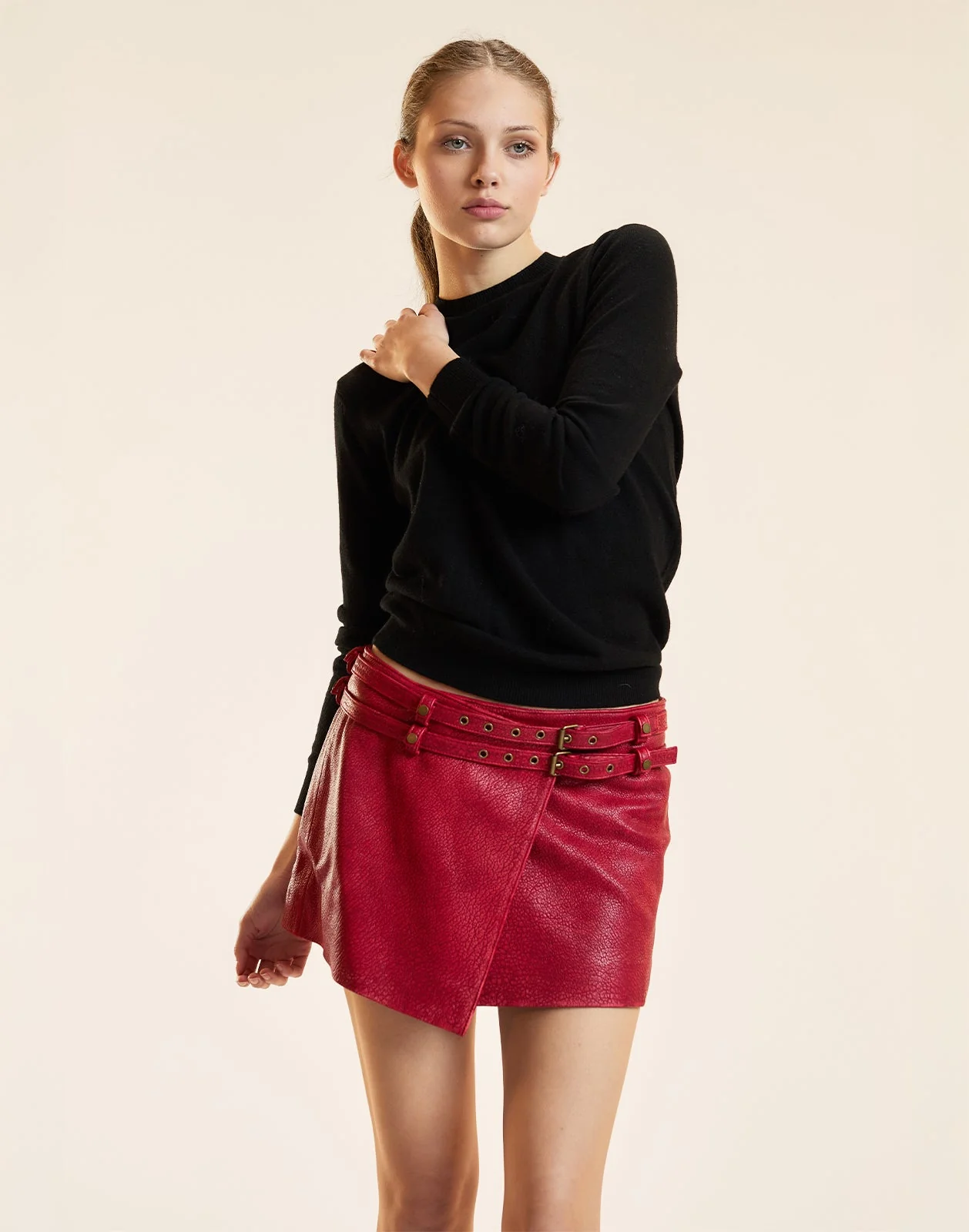 Cynthia Rowley Winona Leather Wrap Skirt - Red - Image 4