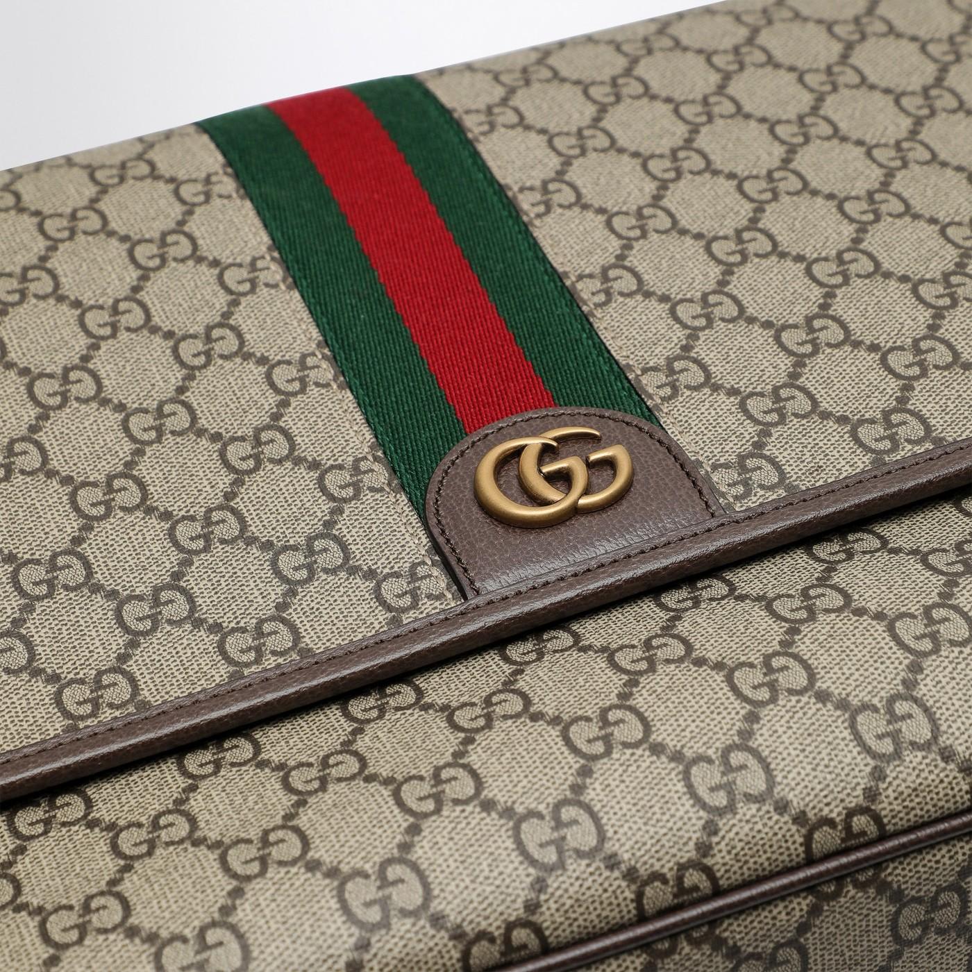 Gucci Shoulder Bag With Web Detail in GG Fabric - Beige / Ebony - Image 5