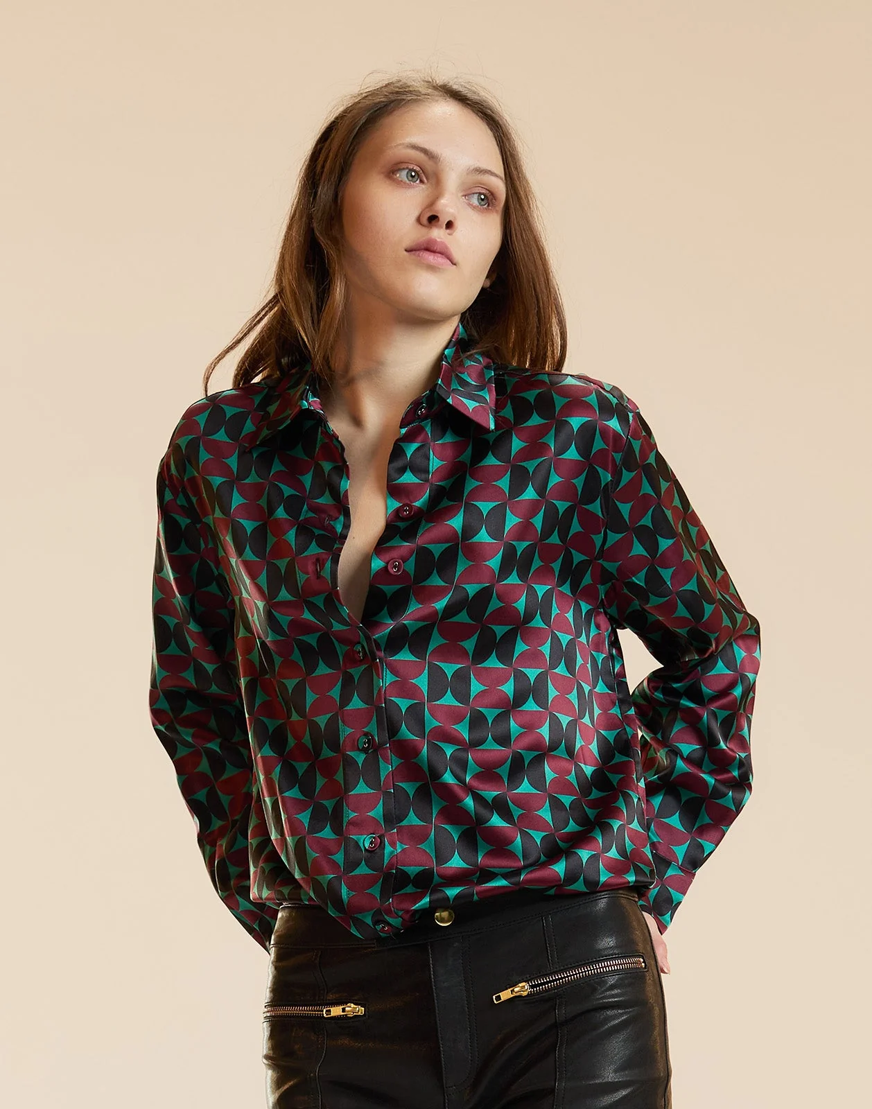 Cynthia Rowley Collectible Silk Shirt - Burgundy - Image 2