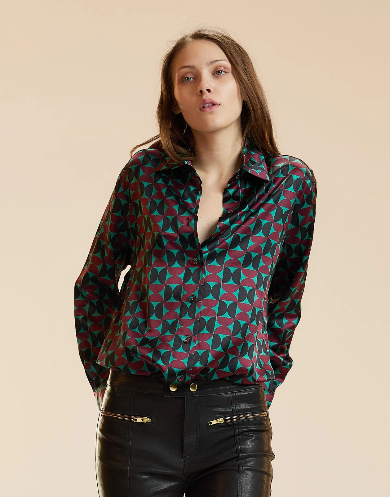 Cynthia Rowley Collectible Silk Shirt - Burgundy - Image 3