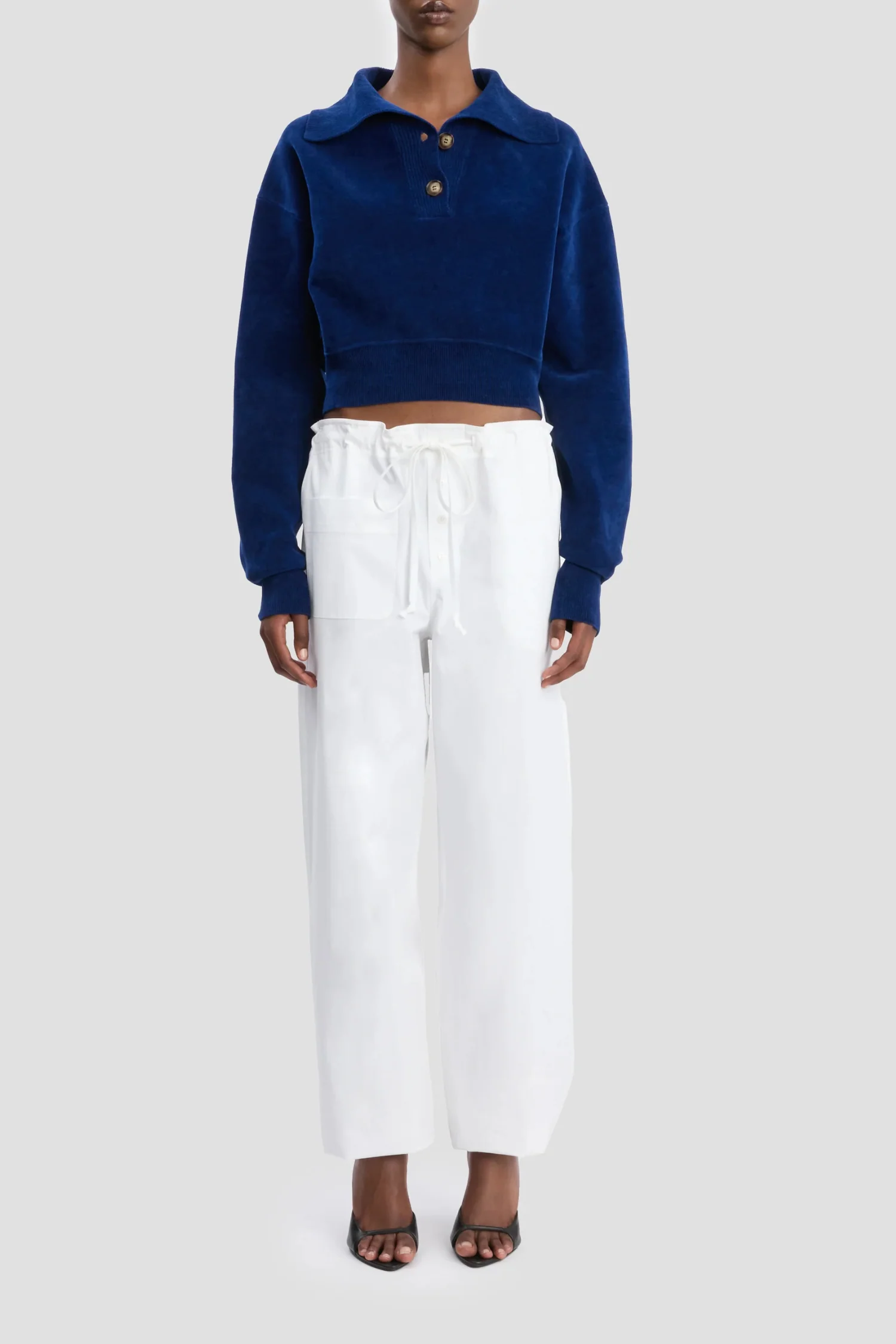 Victoria Beckham Collared Cropped Top - Bright Navy - Image 2