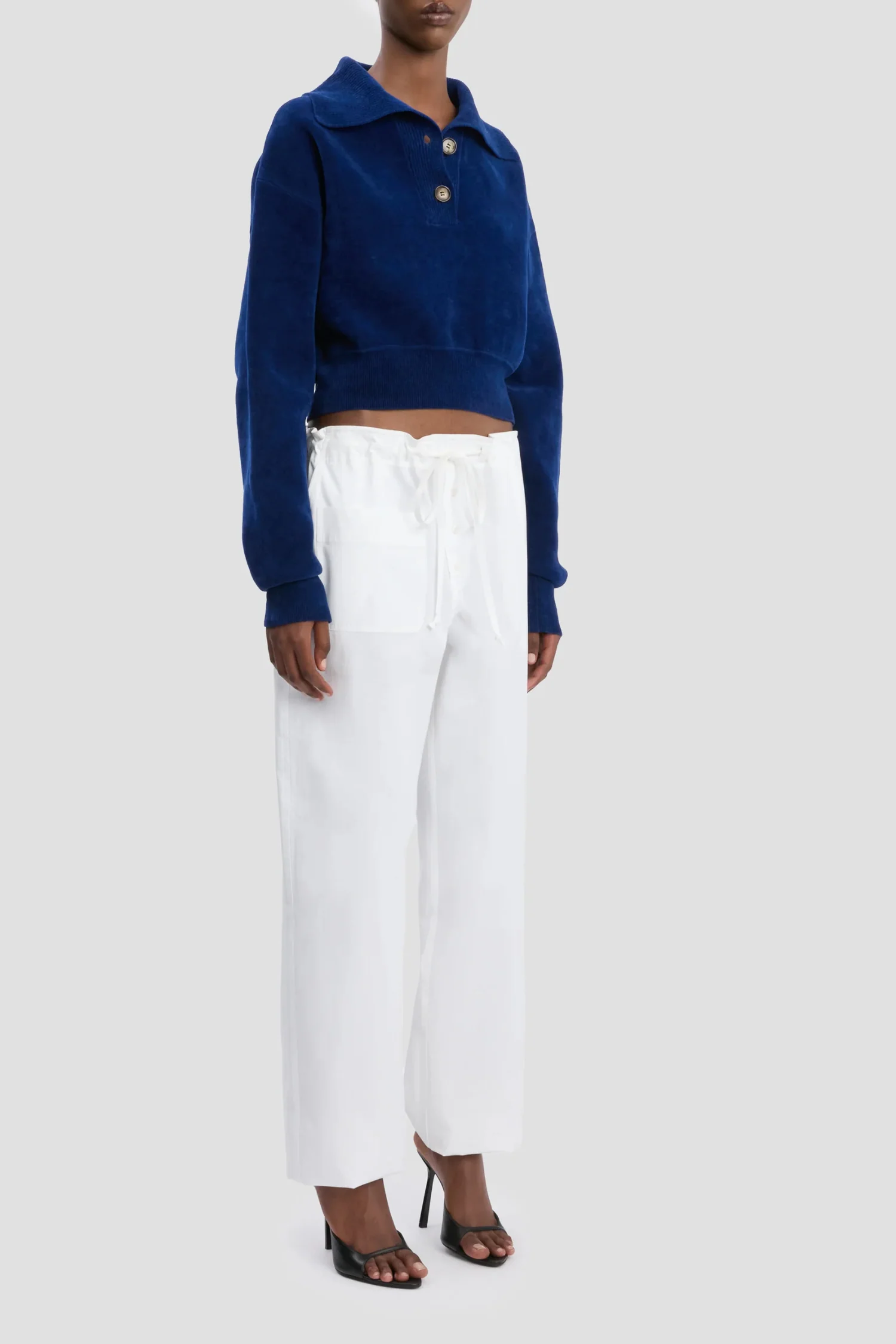 Victoria Beckham Collared Cropped Top - Bright Navy - Image 3
