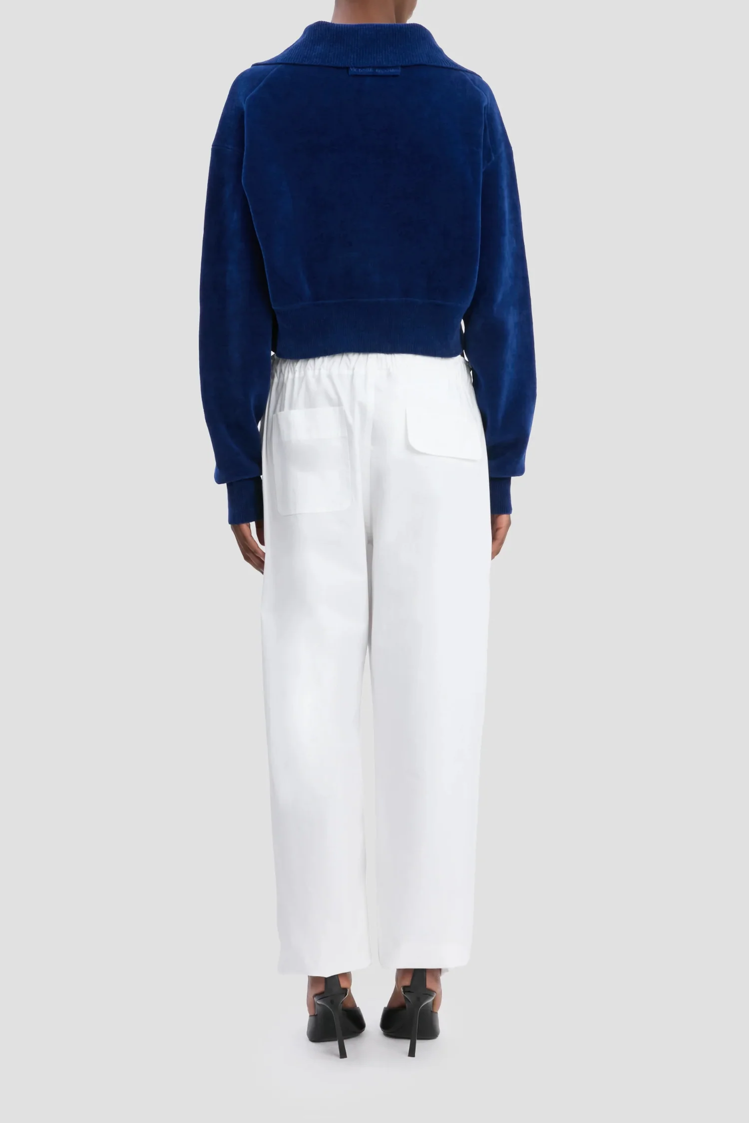 Victoria Beckham Collared Cropped Top - Bright Navy - Image 4