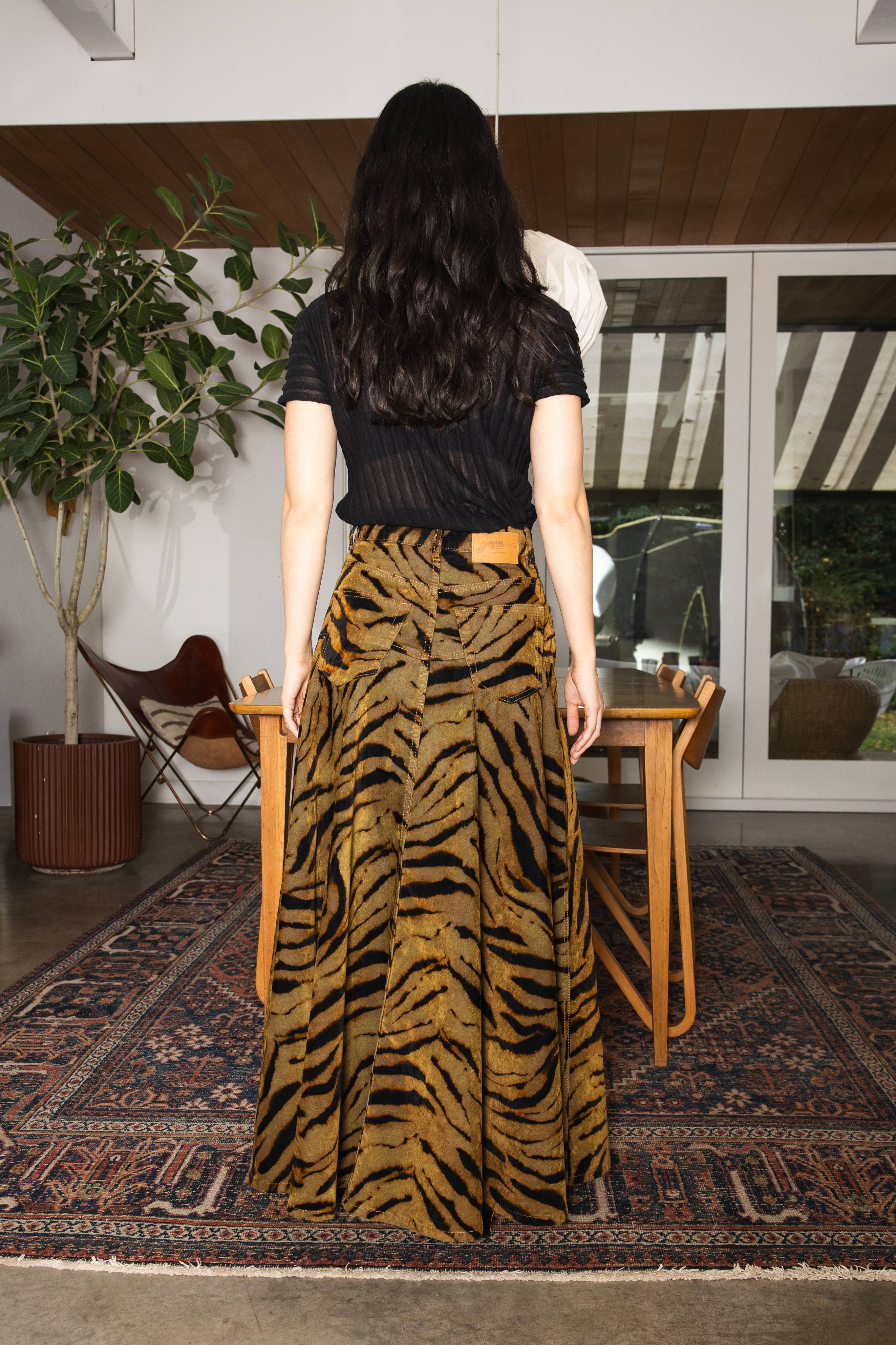 Ganni Printed Flock Denim Long Skirt - Image 3