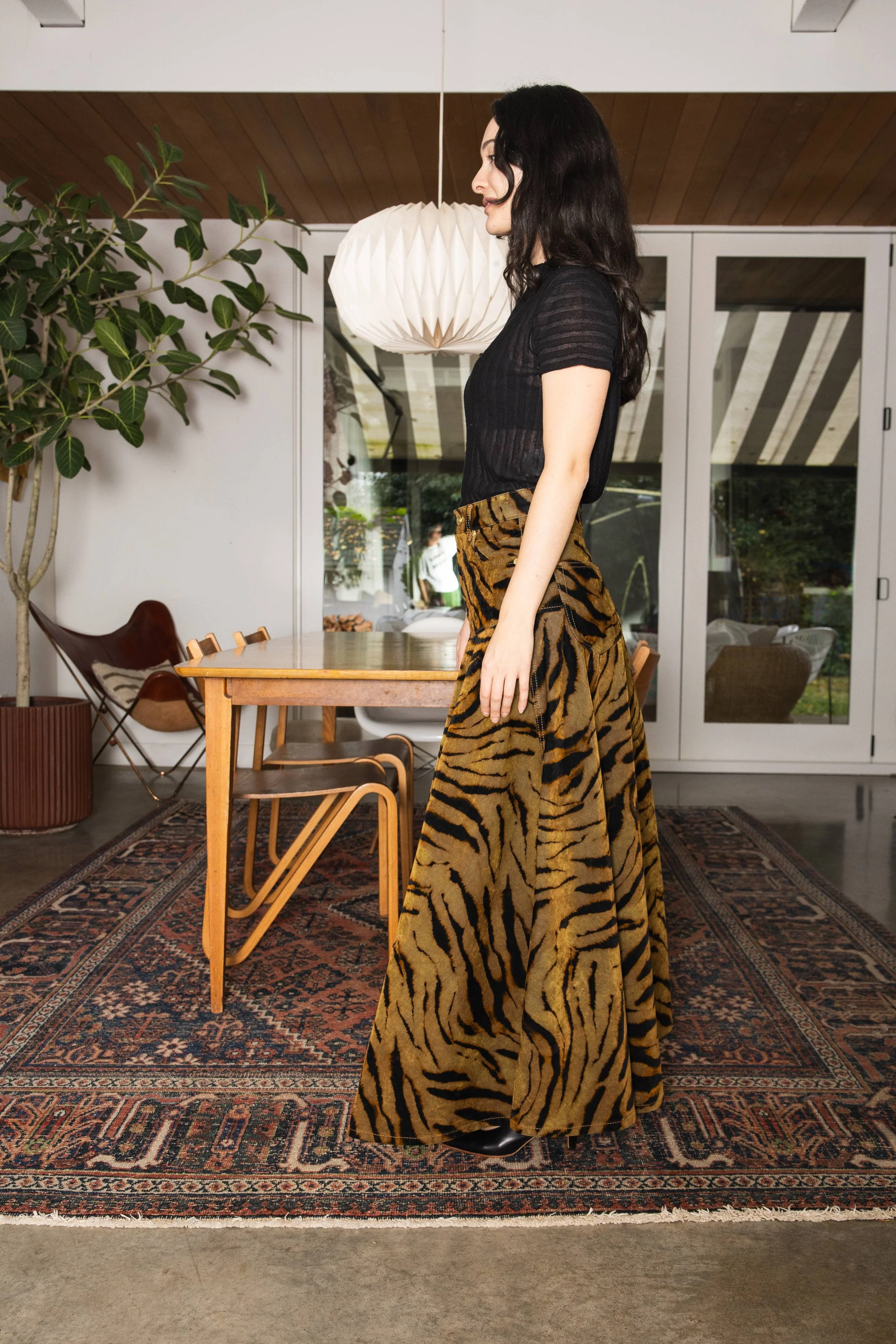 Ganni Printed Flock Denim Long Skirt - Image 4