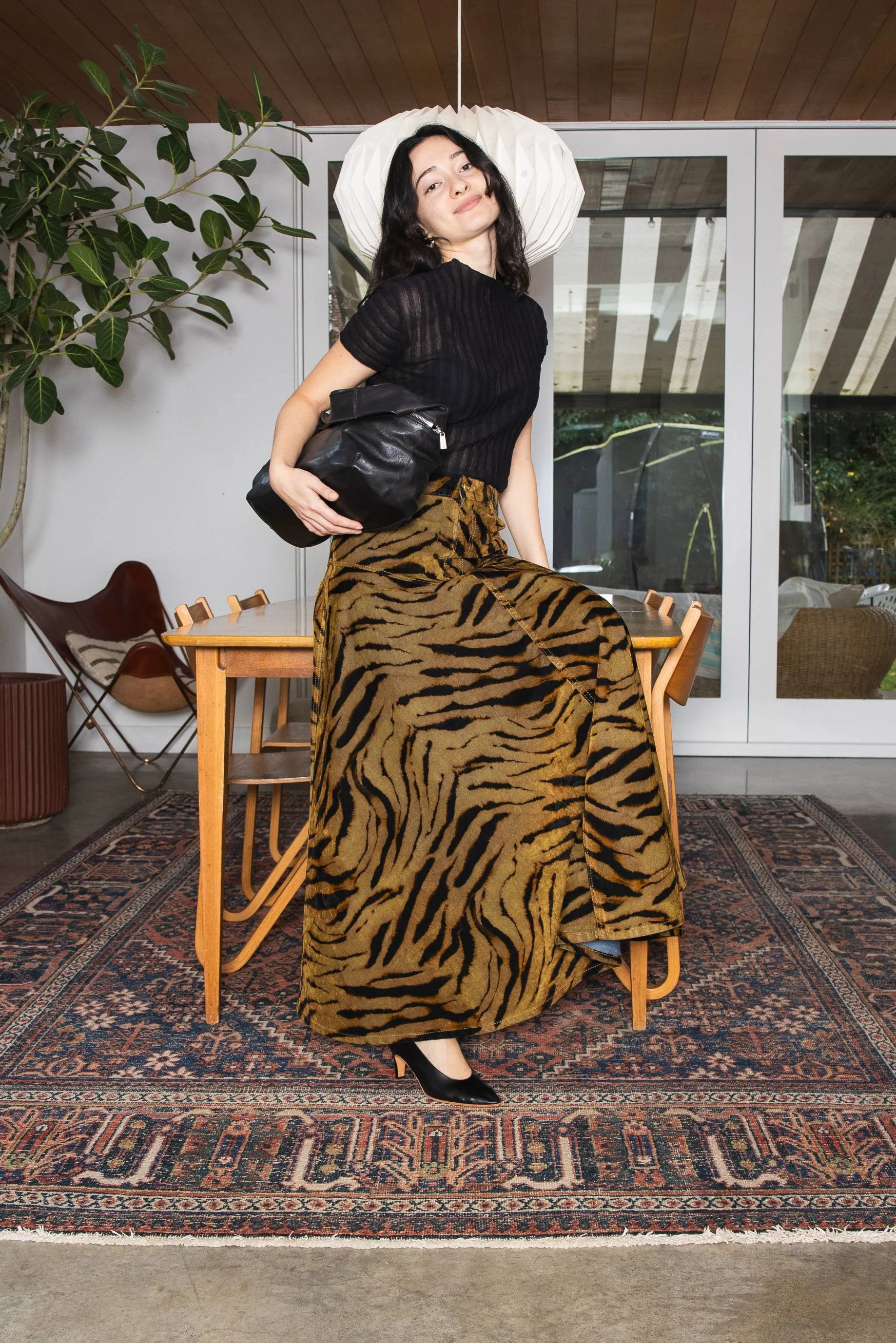 Ganni Printed Flock Denim Long Skirt - Image 5